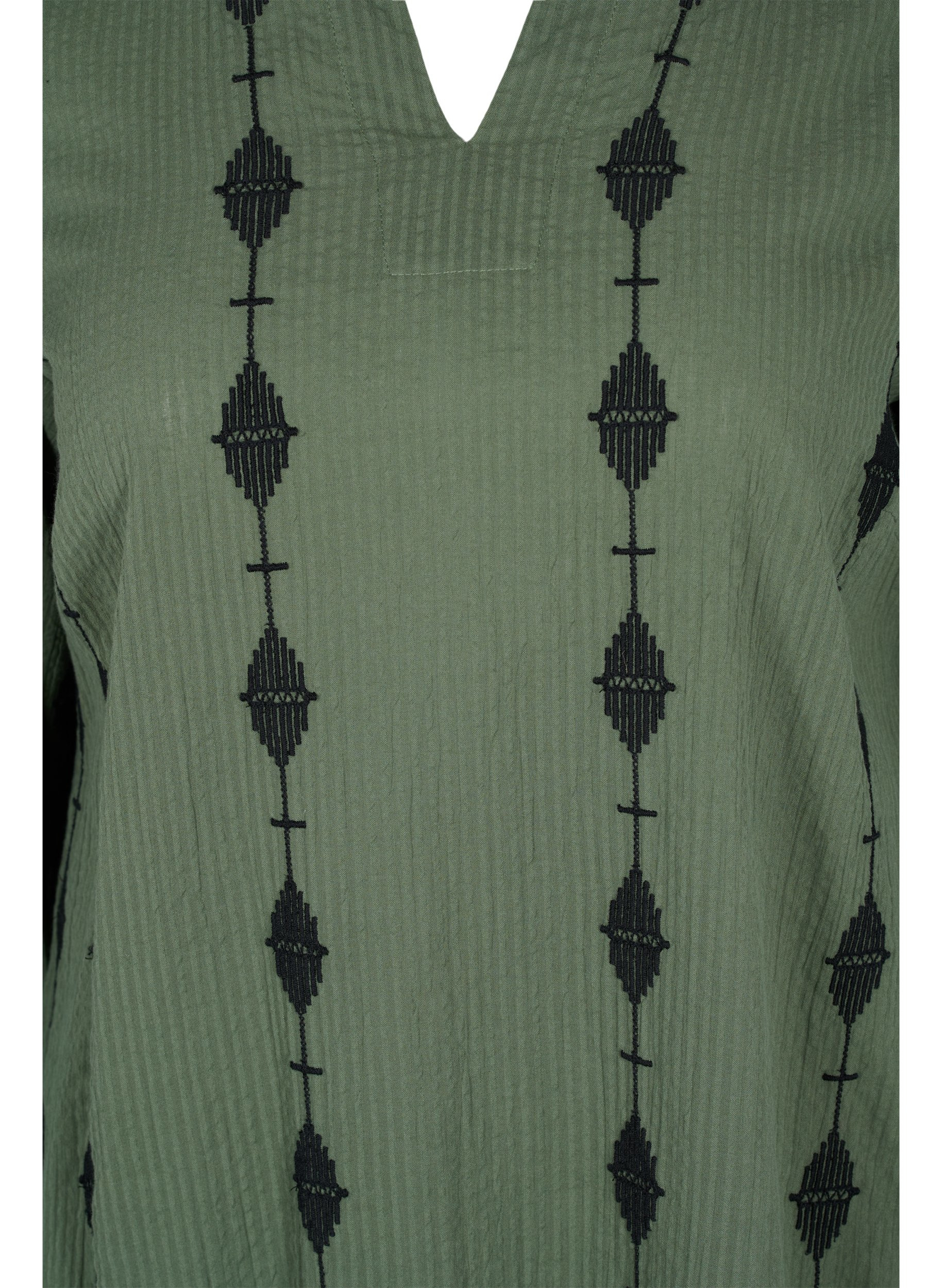 Mønstrete kjole med V-hals og lange ermer, Thyme, Packshot image number 2