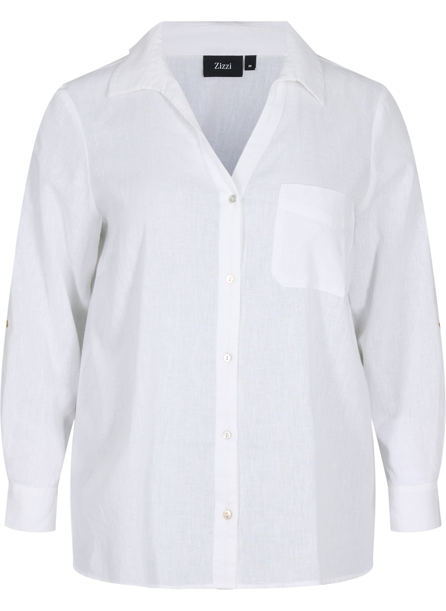 Bluse med 3/4-ermer og knapper, White, Packshot