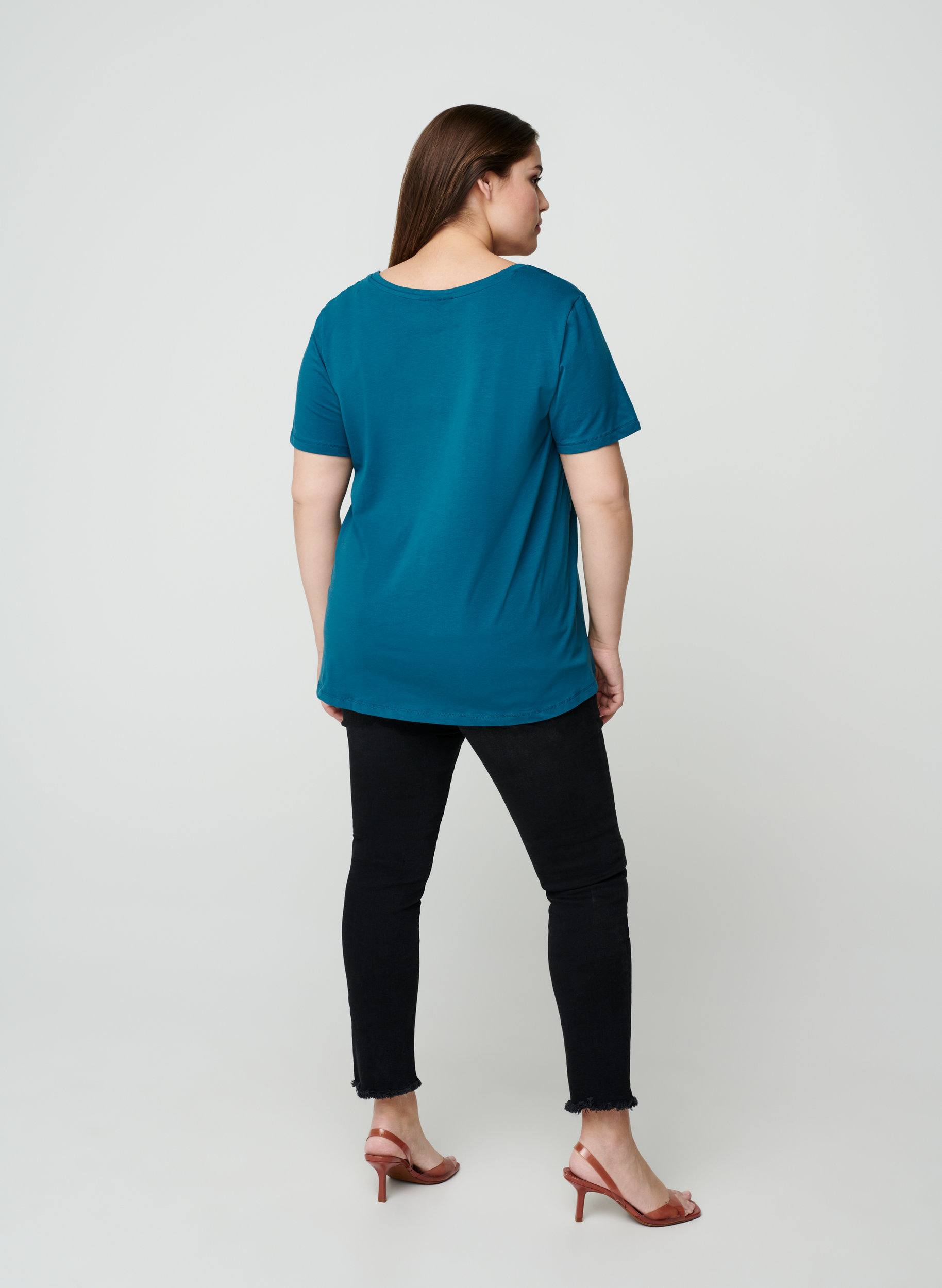 Basis T-skjorte med V-hals, Blue Coral, Model image number 1