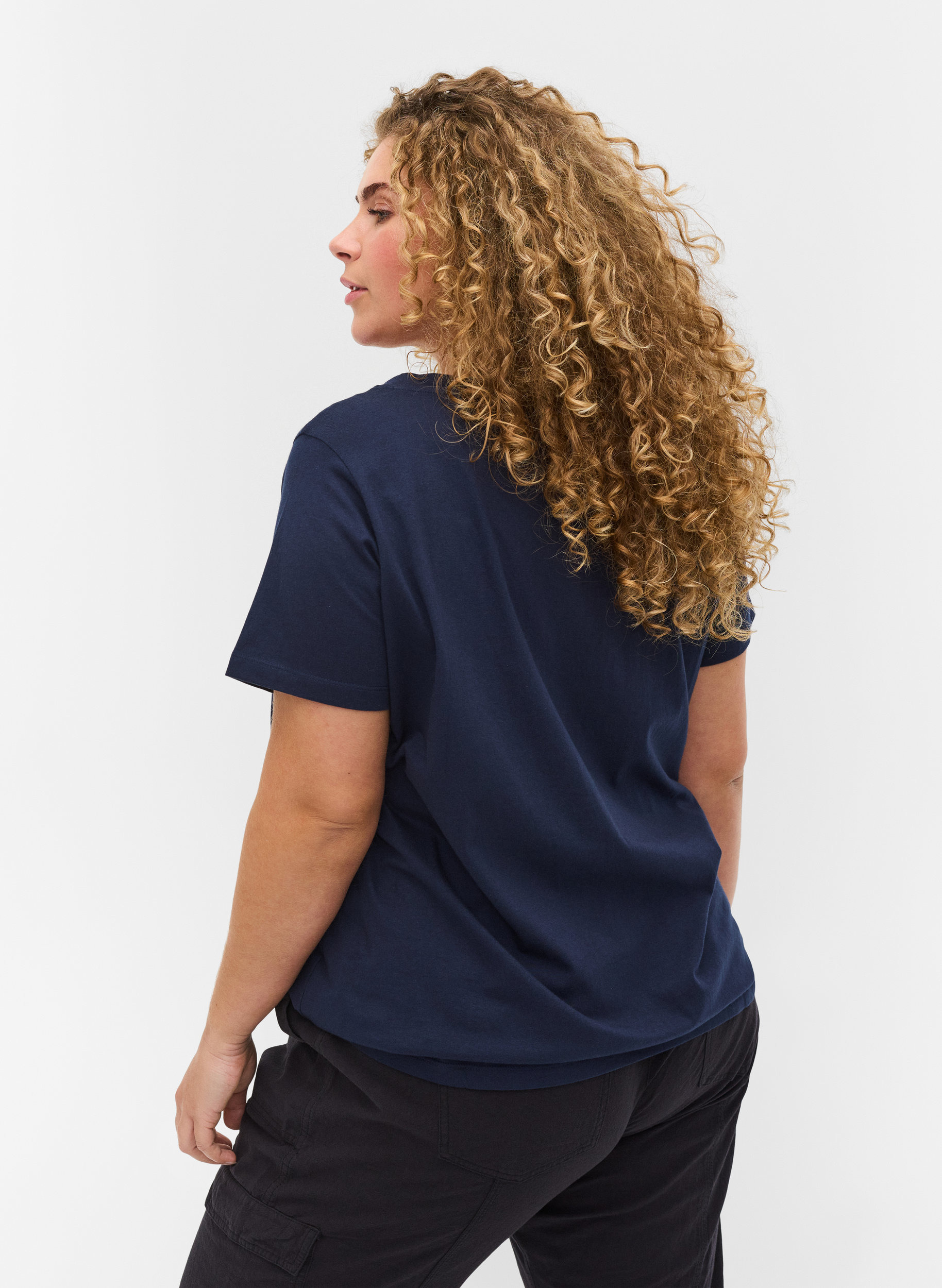 T-skjorte i økologisk bomull med snøredetalj, Navy Blazer, Model image number 1