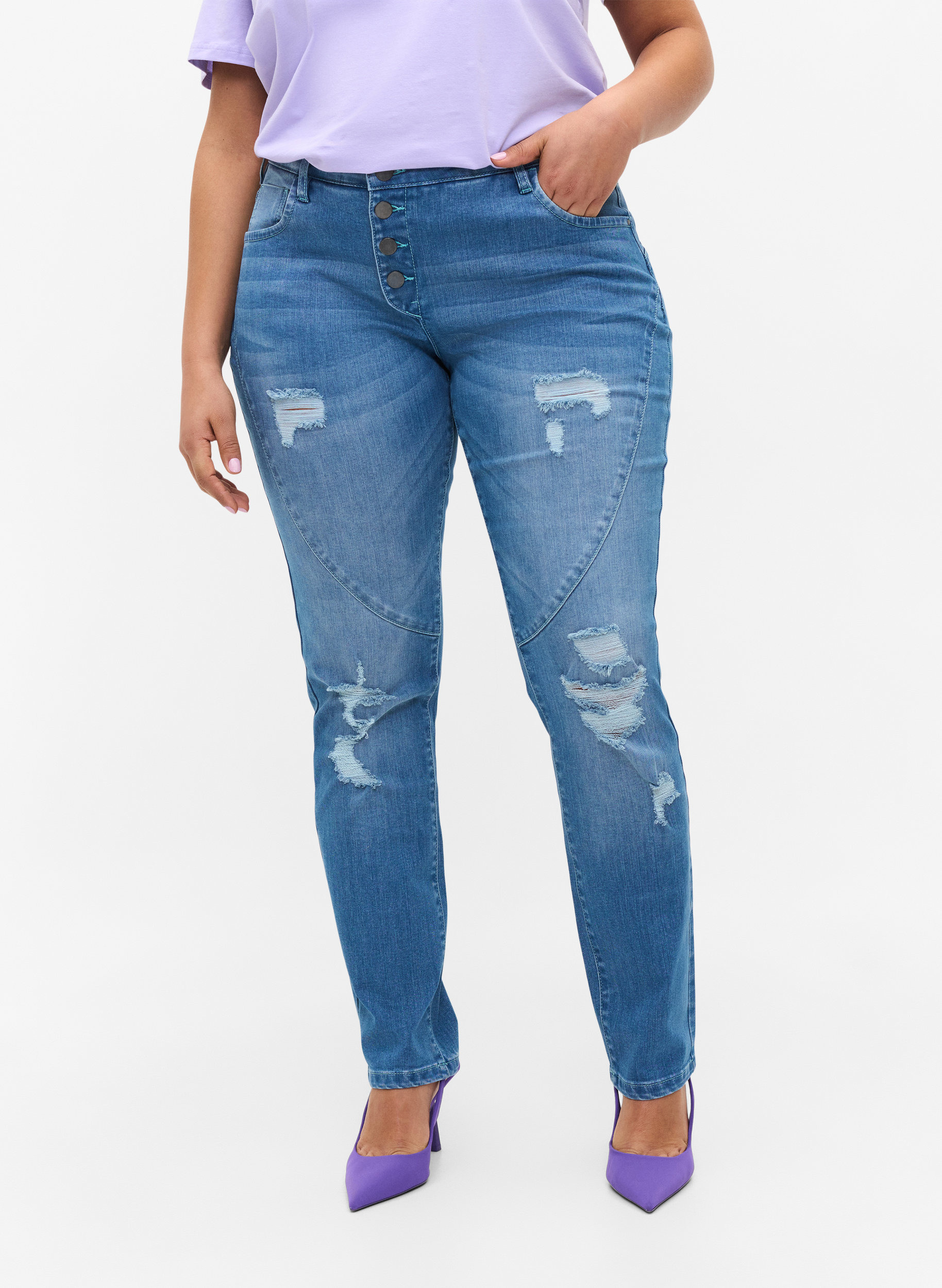 Slim fit Emily jeans med splitt, Light blue, Model image number 2