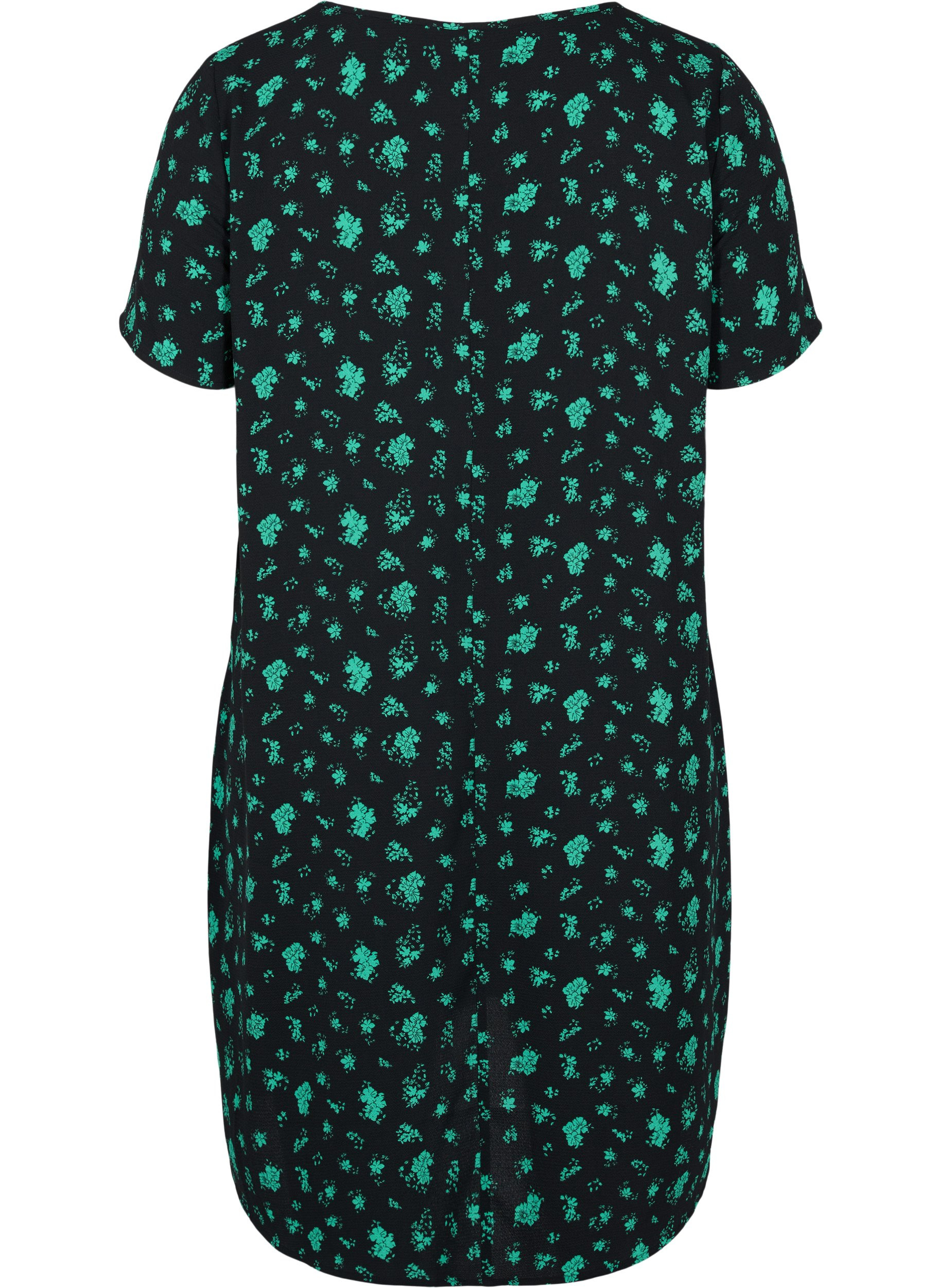 Mønstrete kjole med korte ermer, Green Flower AOP, Packshot image number 1