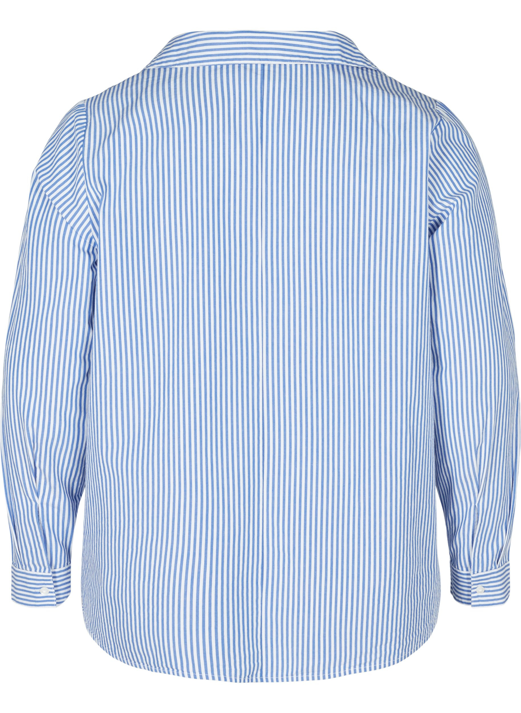Stripete skjorte i økologisk bomull, Dazzling Blue Stripe, Packshot image number 1