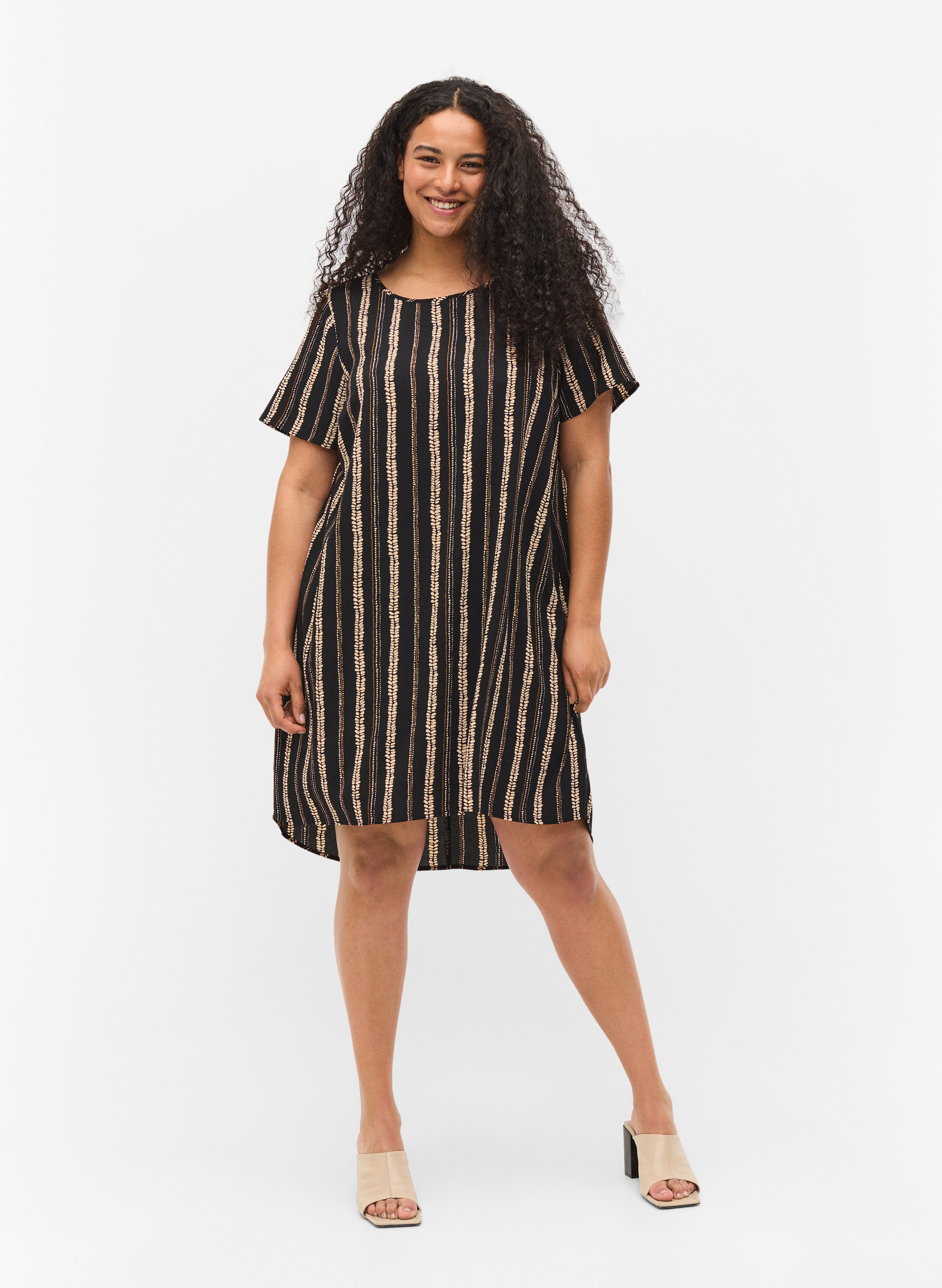 Mønstrete kjole med korte ermer, Graphic Stripe, Model image number 2