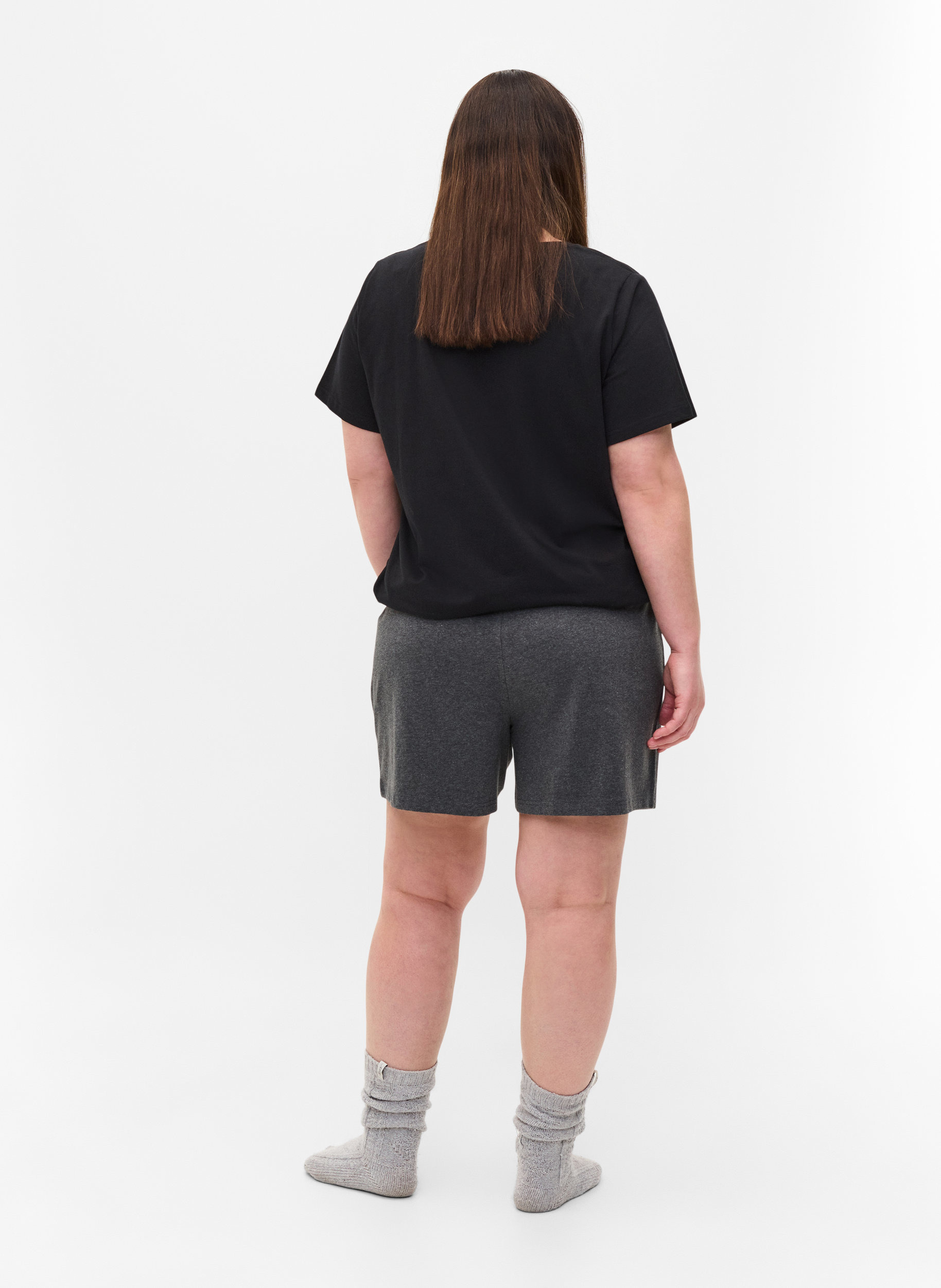 Løse shorts i en bomullsmiks, Dark Grey Melange, Model