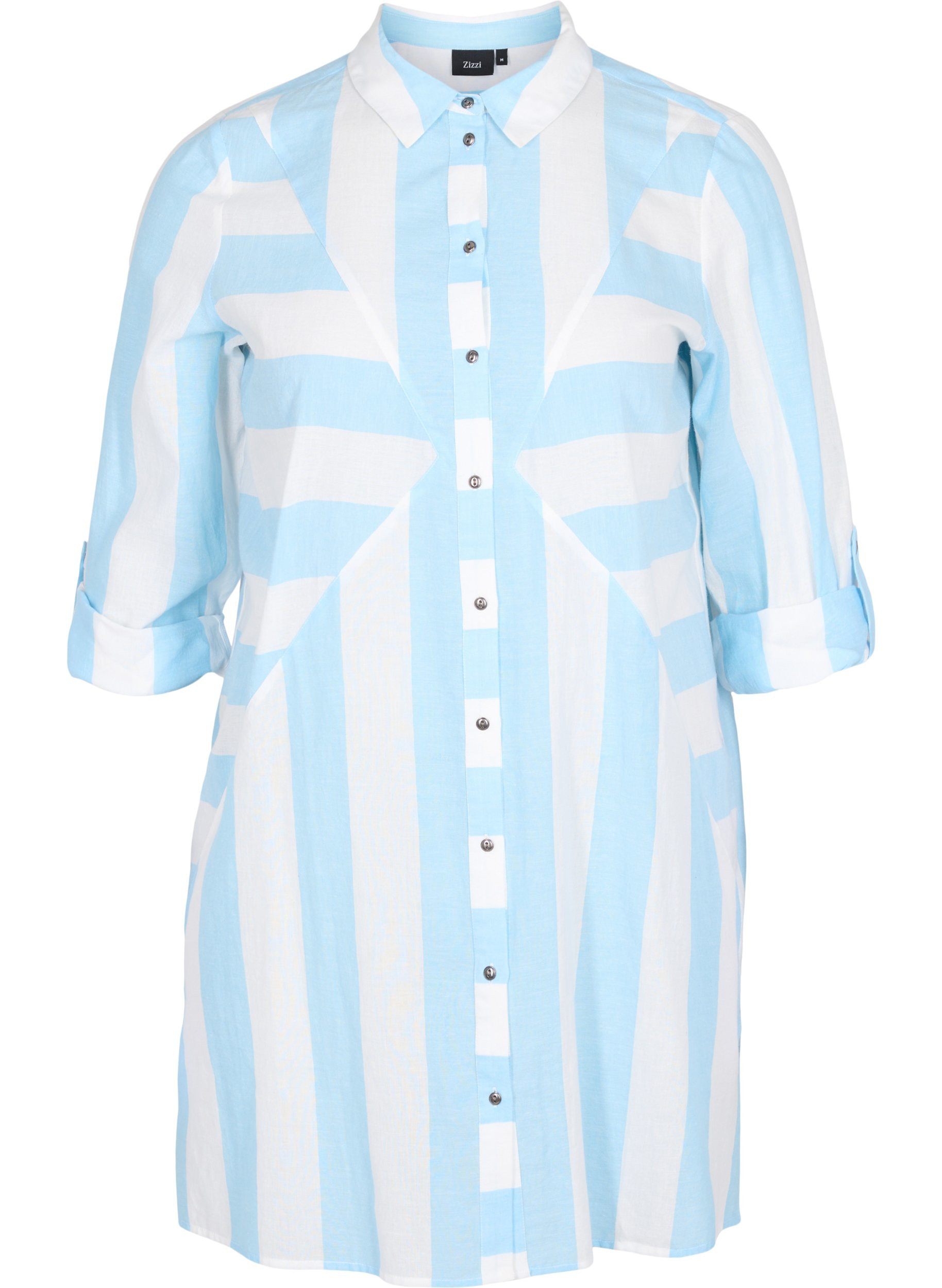 Stripete bomullskjorte med 3/4-ermer, Blue Bell Stripe, Packshot