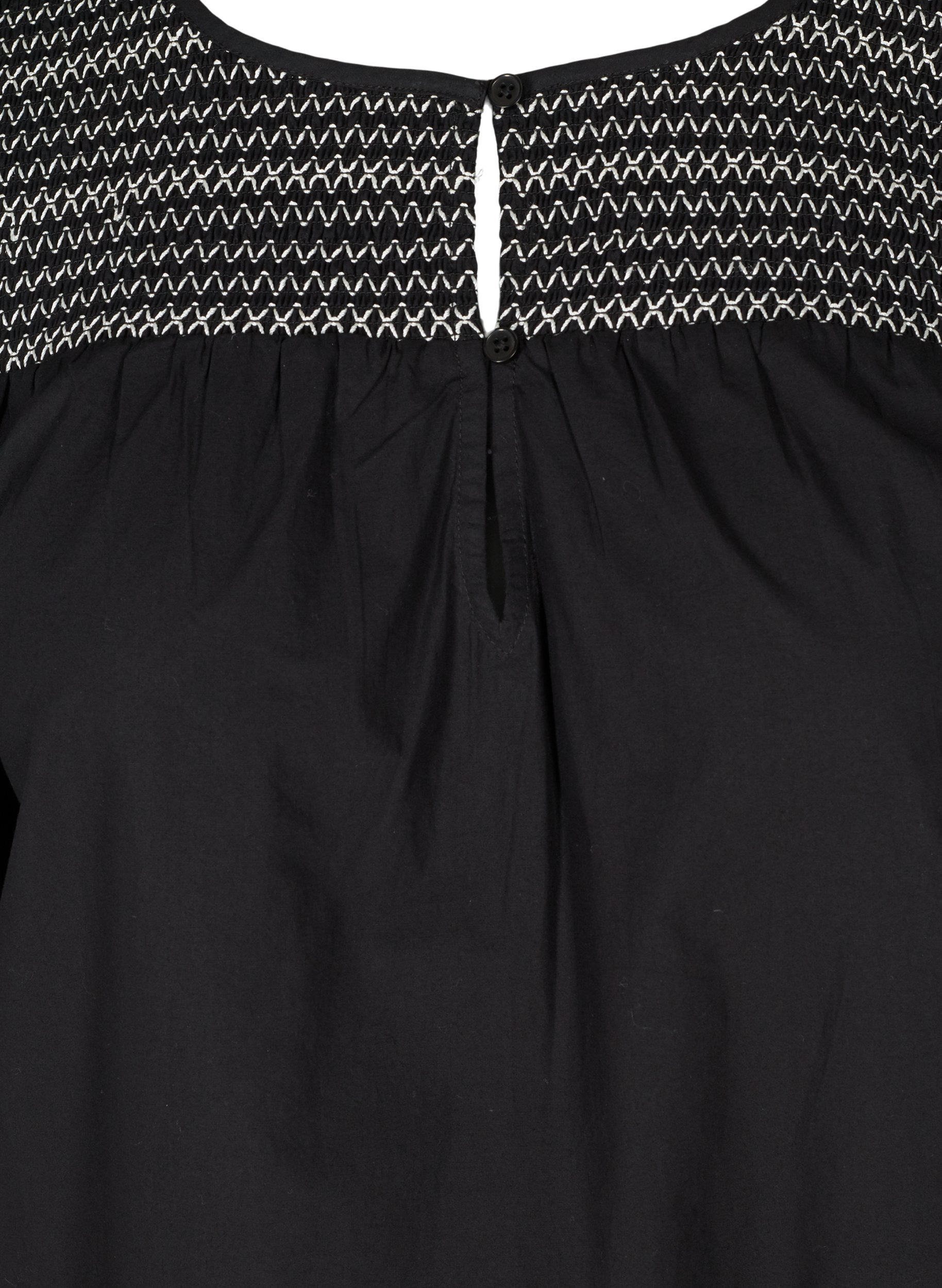 Kjole i bomull med smock og A-form, Black, Packshot image number 2