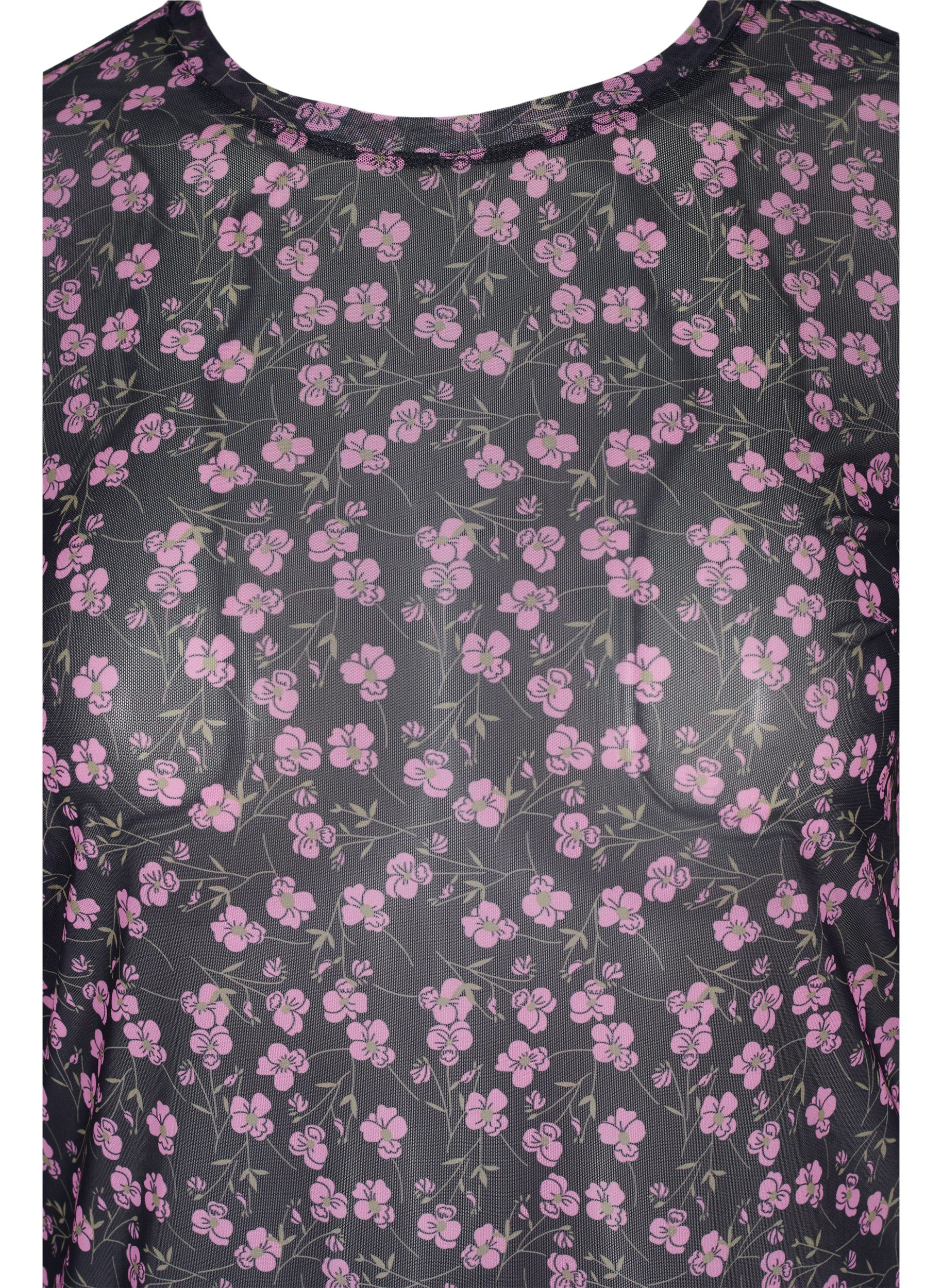 Langermet bluse i mesh med blomstermønster, Flower AOP, Packshot image number 2