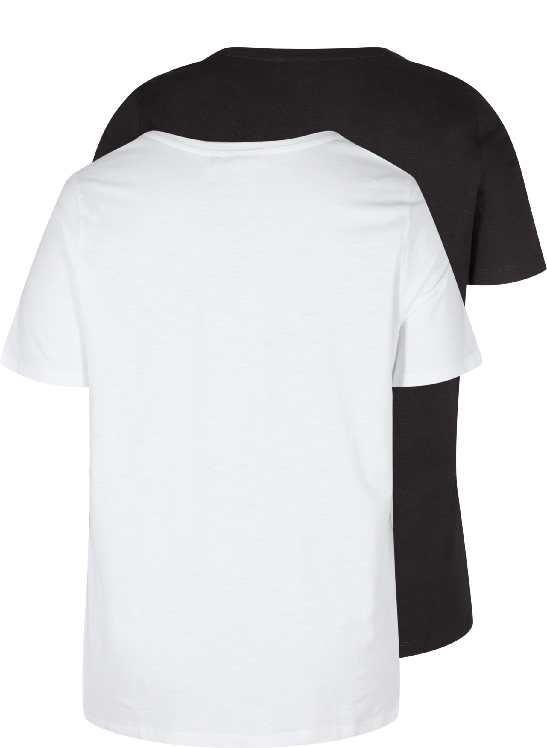 2 stk. kortermet T-skjorter i bomull, Black/Bright White, Packshot image number 1