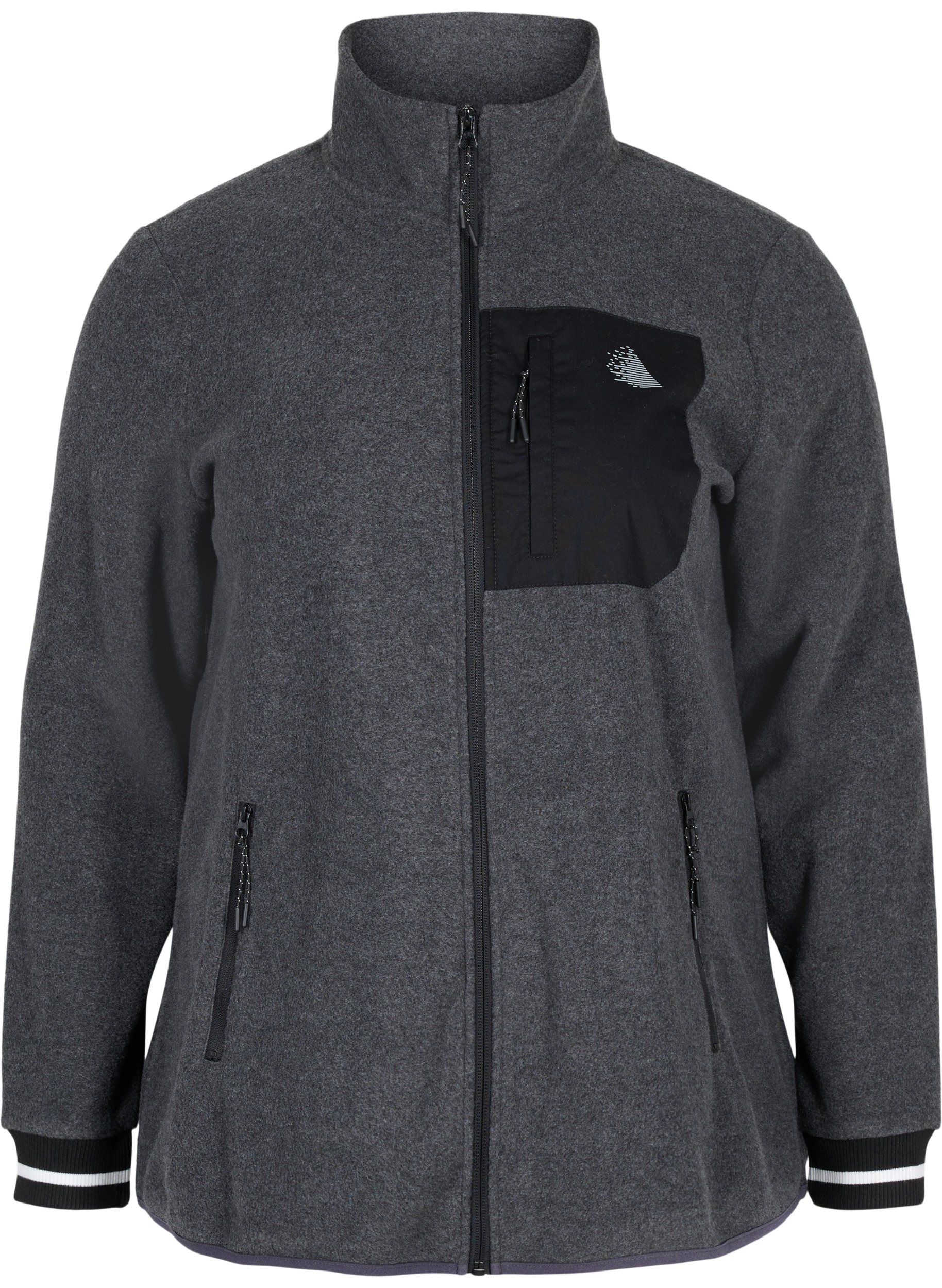 Sporty jakke med høy hals og lommer, Dark Grey Melange, Packshot image number 0