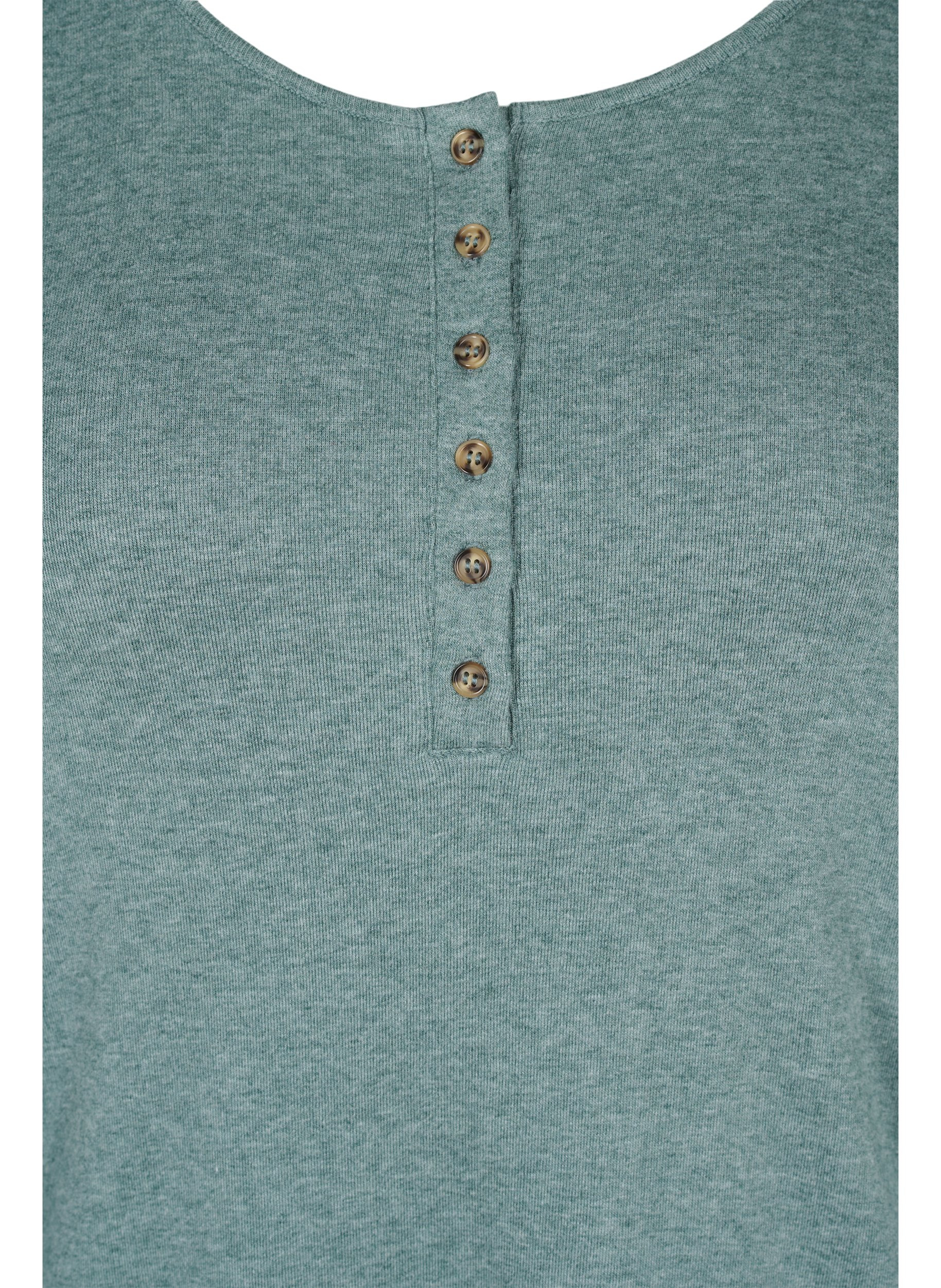 Melert bluse med rund hals og 3/4-ermer, Green Melange, Packshot image number 2