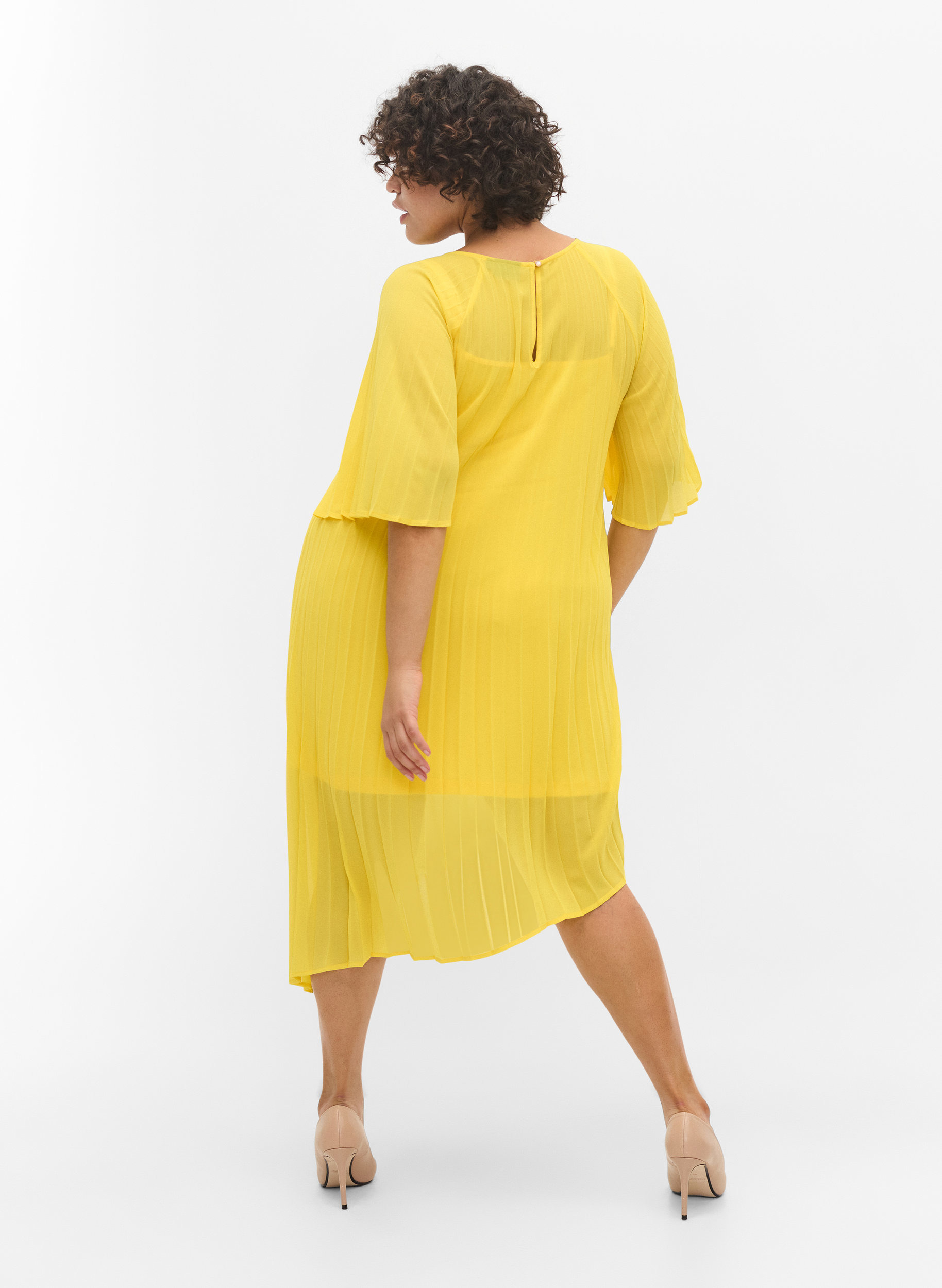Kjole med 2/4-ermer og A-form, Primrose Yellow, Model image number 1