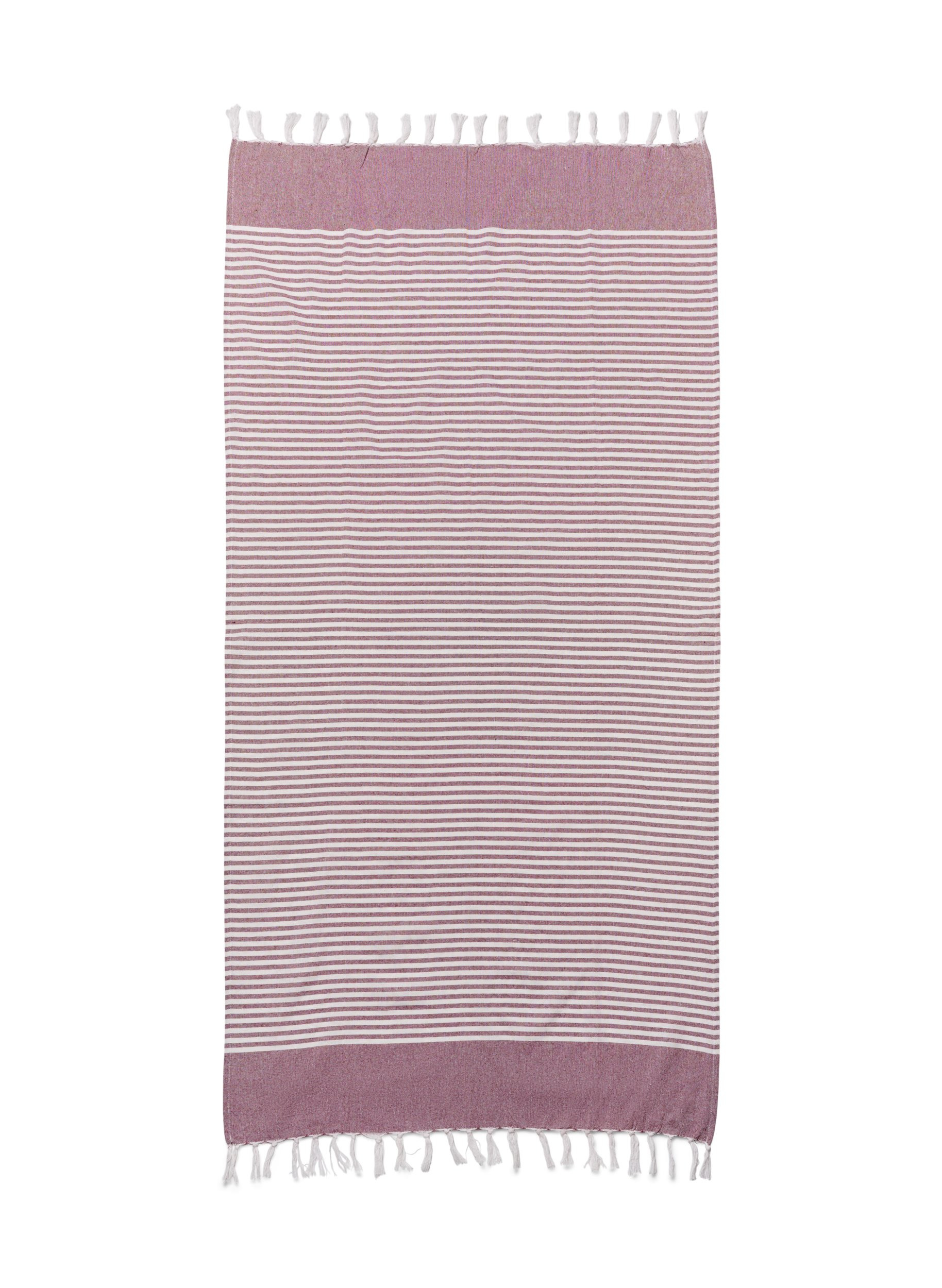 Stripete håndkle med frynser, Dark Red Melange, Packshot image number 1