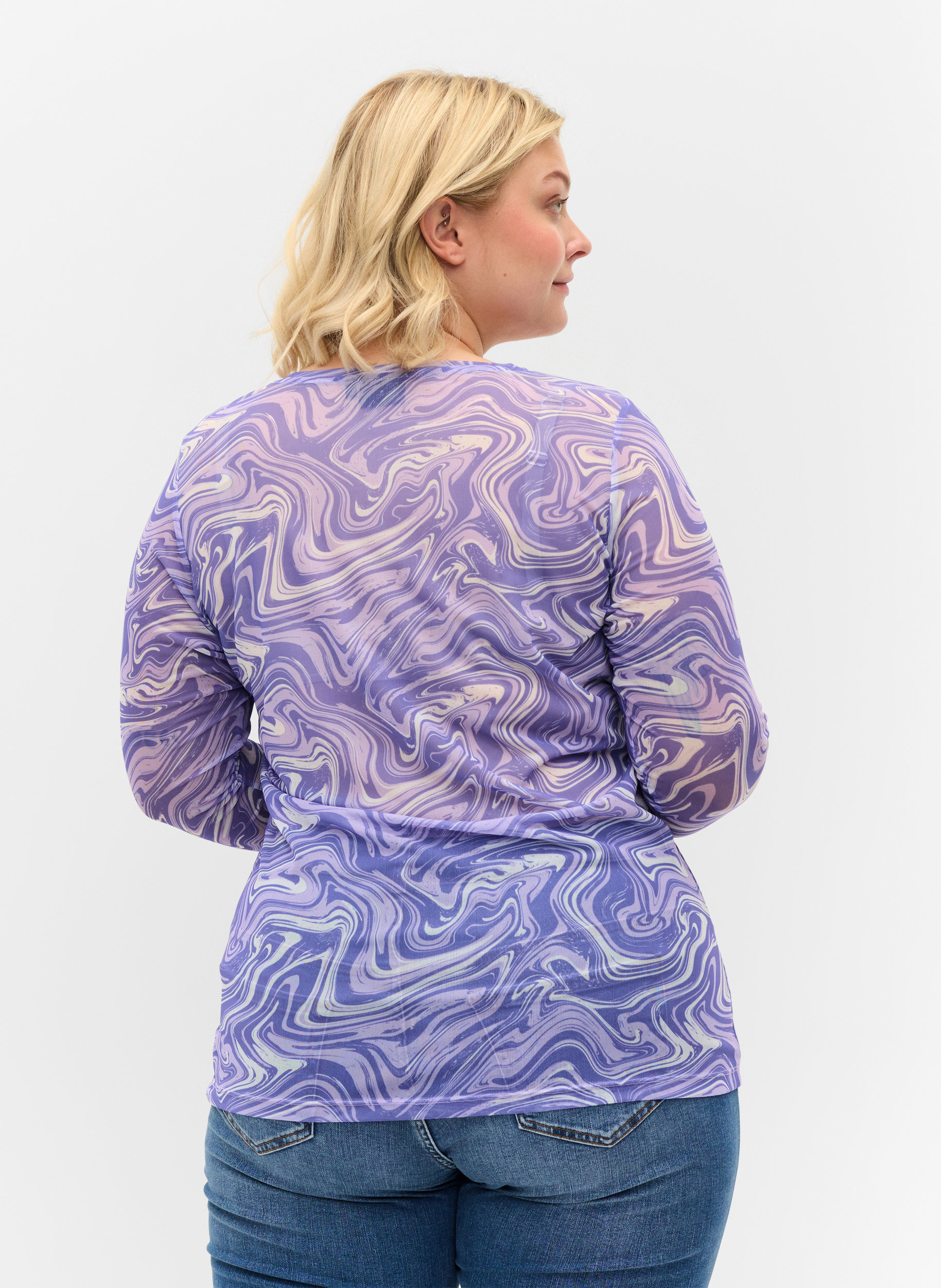 Mesh bluse med mønster, Lilac, Model image number 1