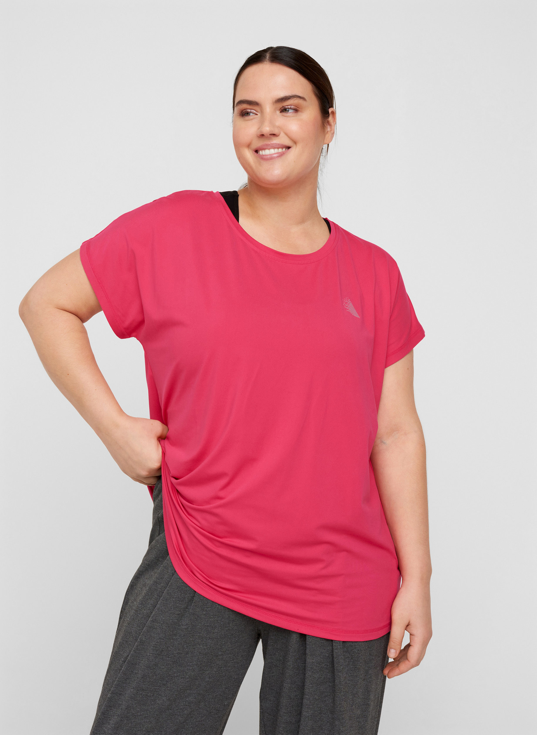 Ensfarget T-skjorte til trening, Pink Peacock, Model image number 0