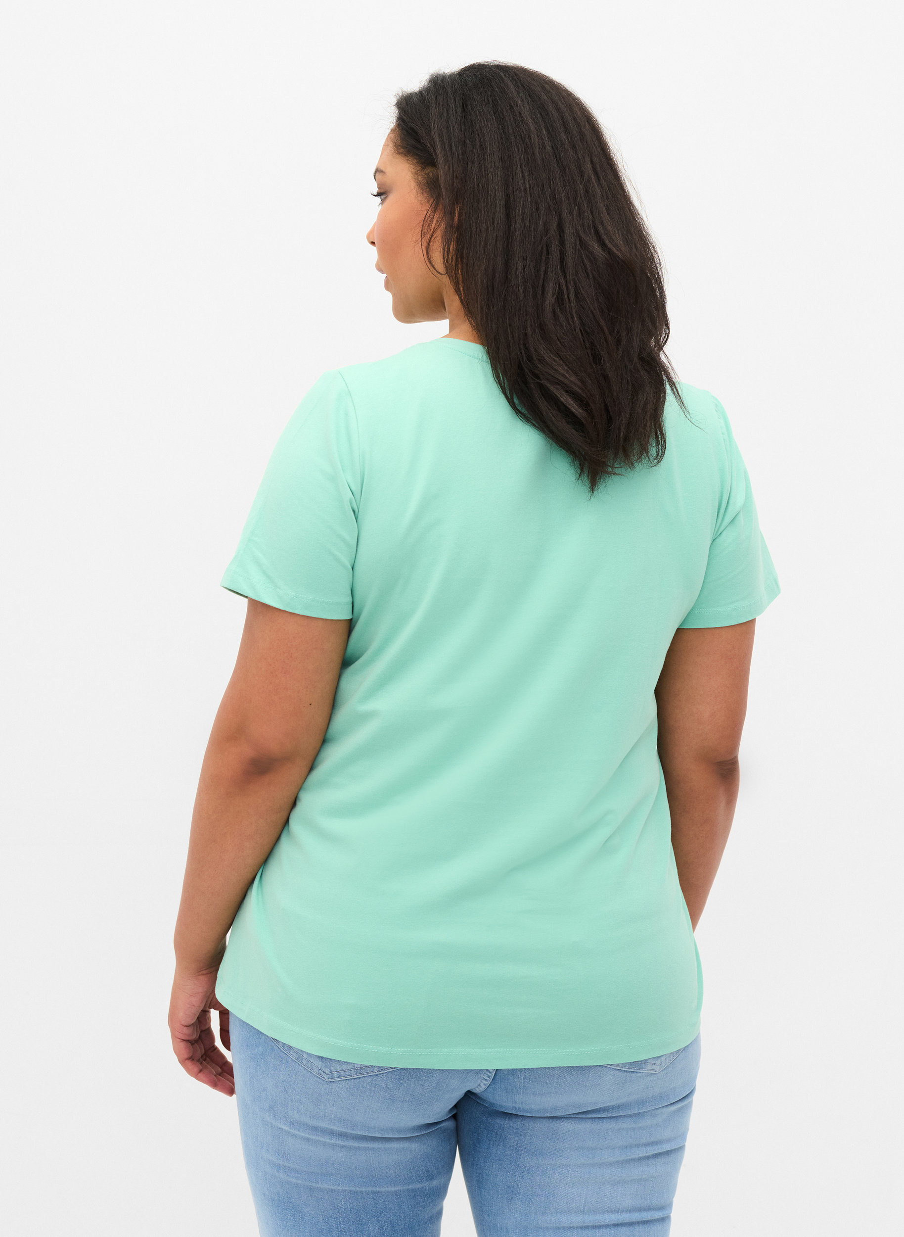 Basis T-skjorte med V-hals, Dusty Jade Green, Model image number 1