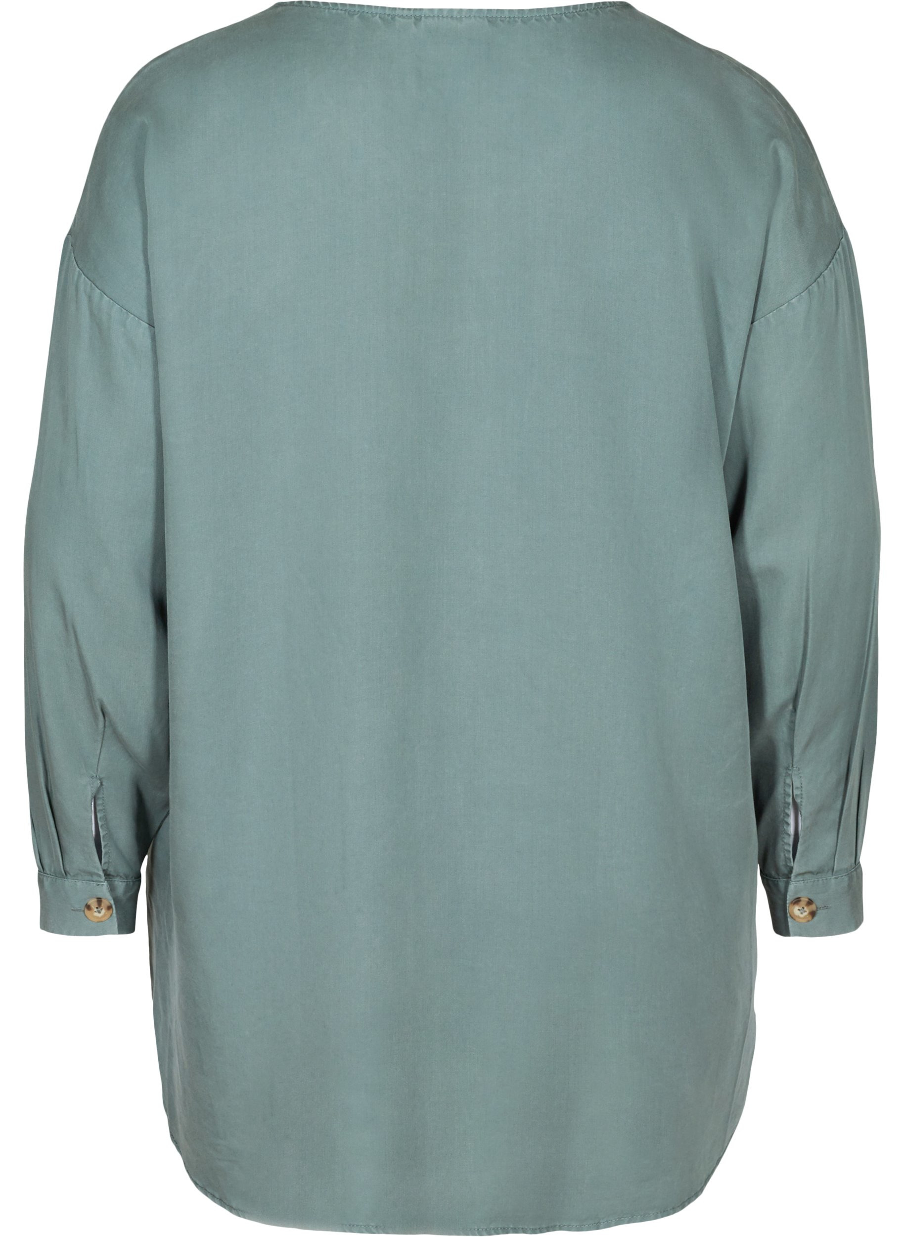 Skjorte i lyocell med v-hals, Balsam Green, Packshot image number 1