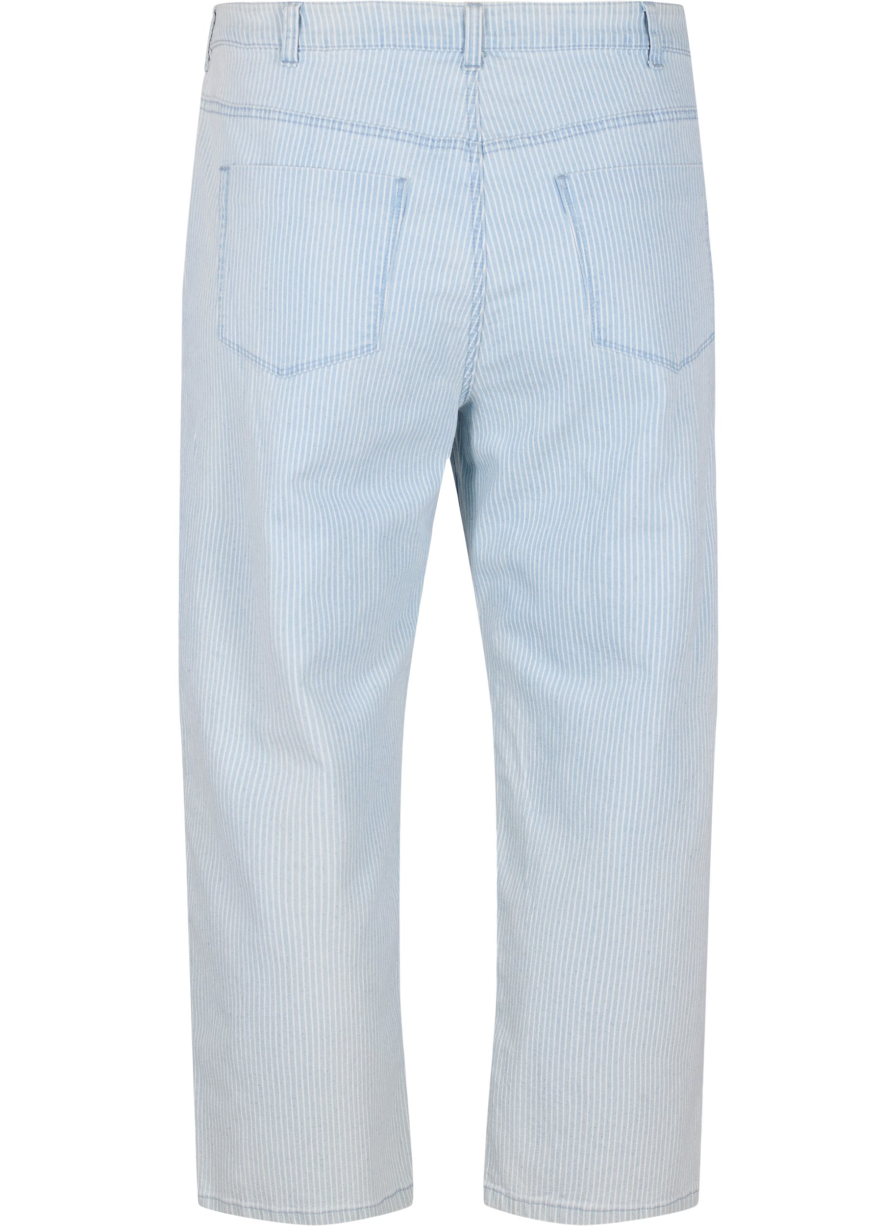 Straight jeans med ankellengde og striper, Light Blue Stripe, Packshot image number 1
