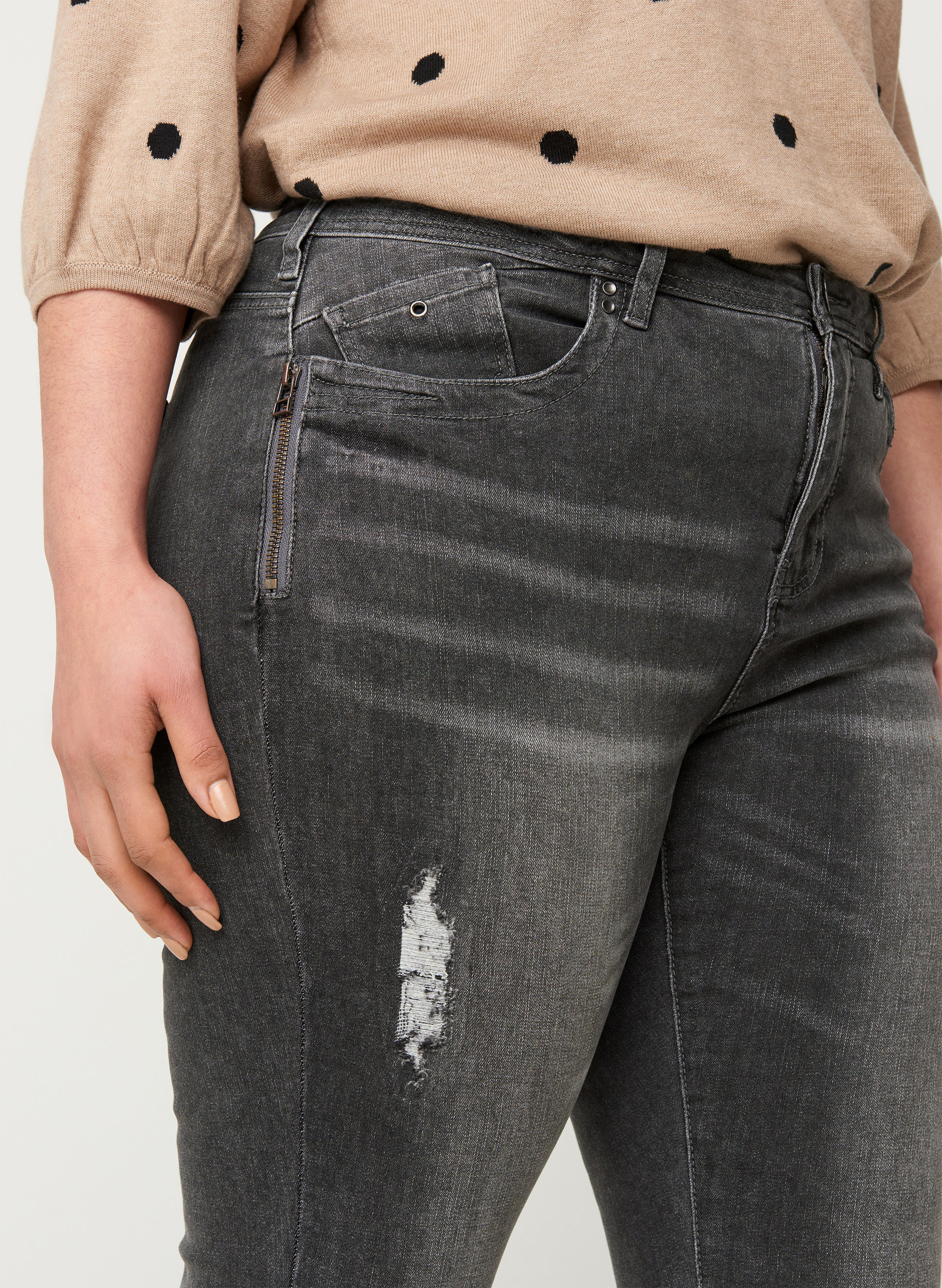 Super slim Amy jeans med splitt, Grey Denim, Model image number 1