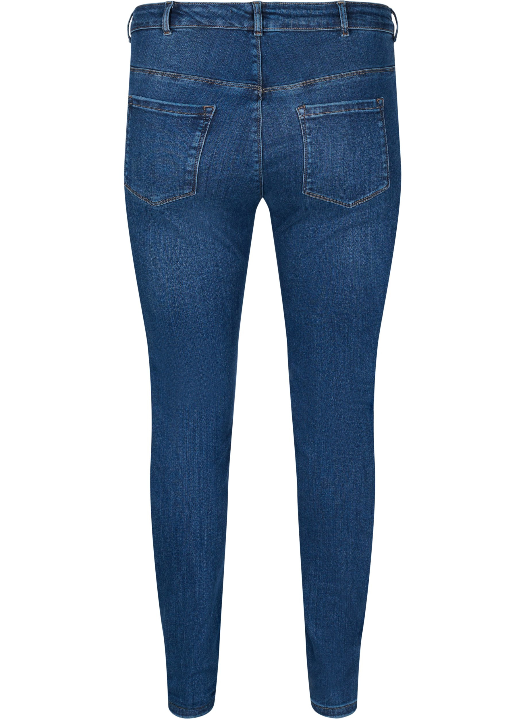 Amy jeans med høyt liv og stretch, Blue denim, Packshot image number 1