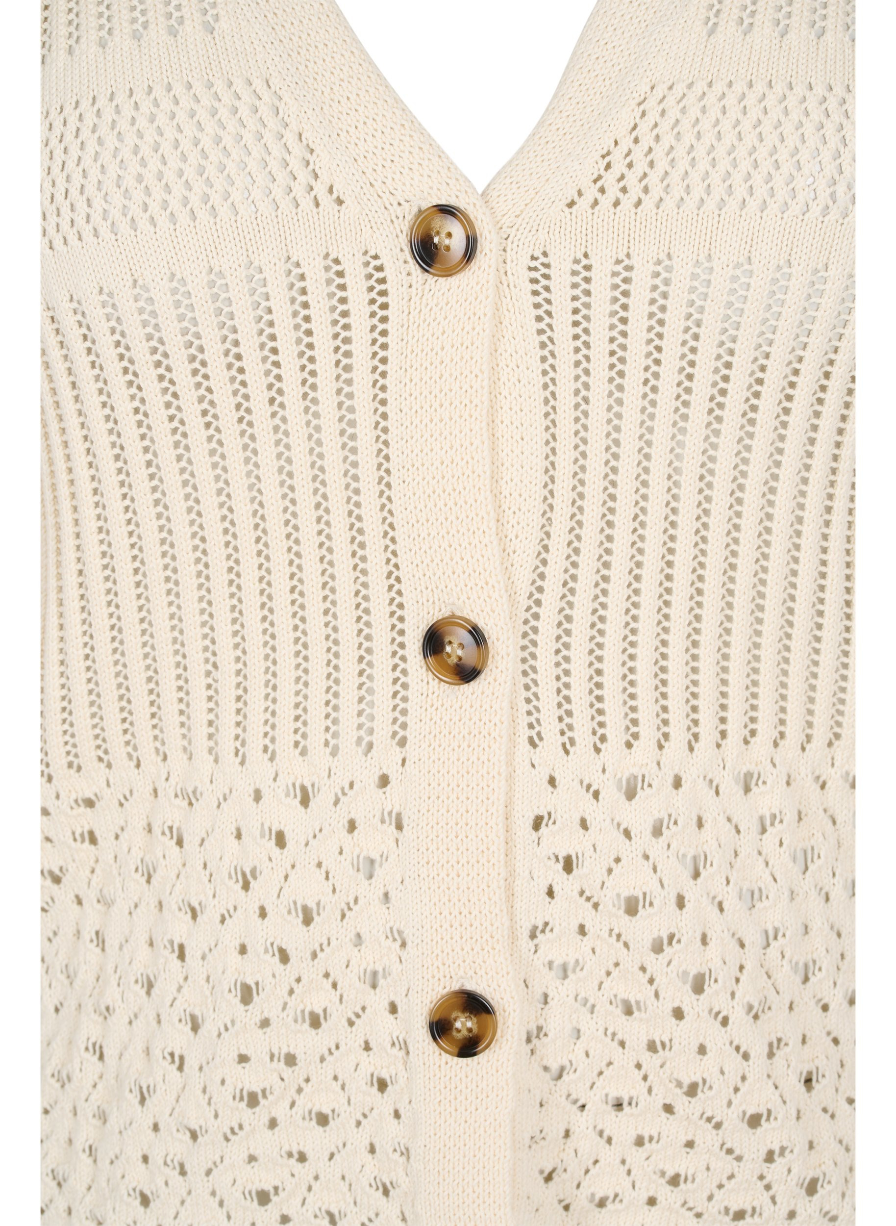 Kortermet strikket cardigan med knapper, Warm Off-white, Packshot image number 2