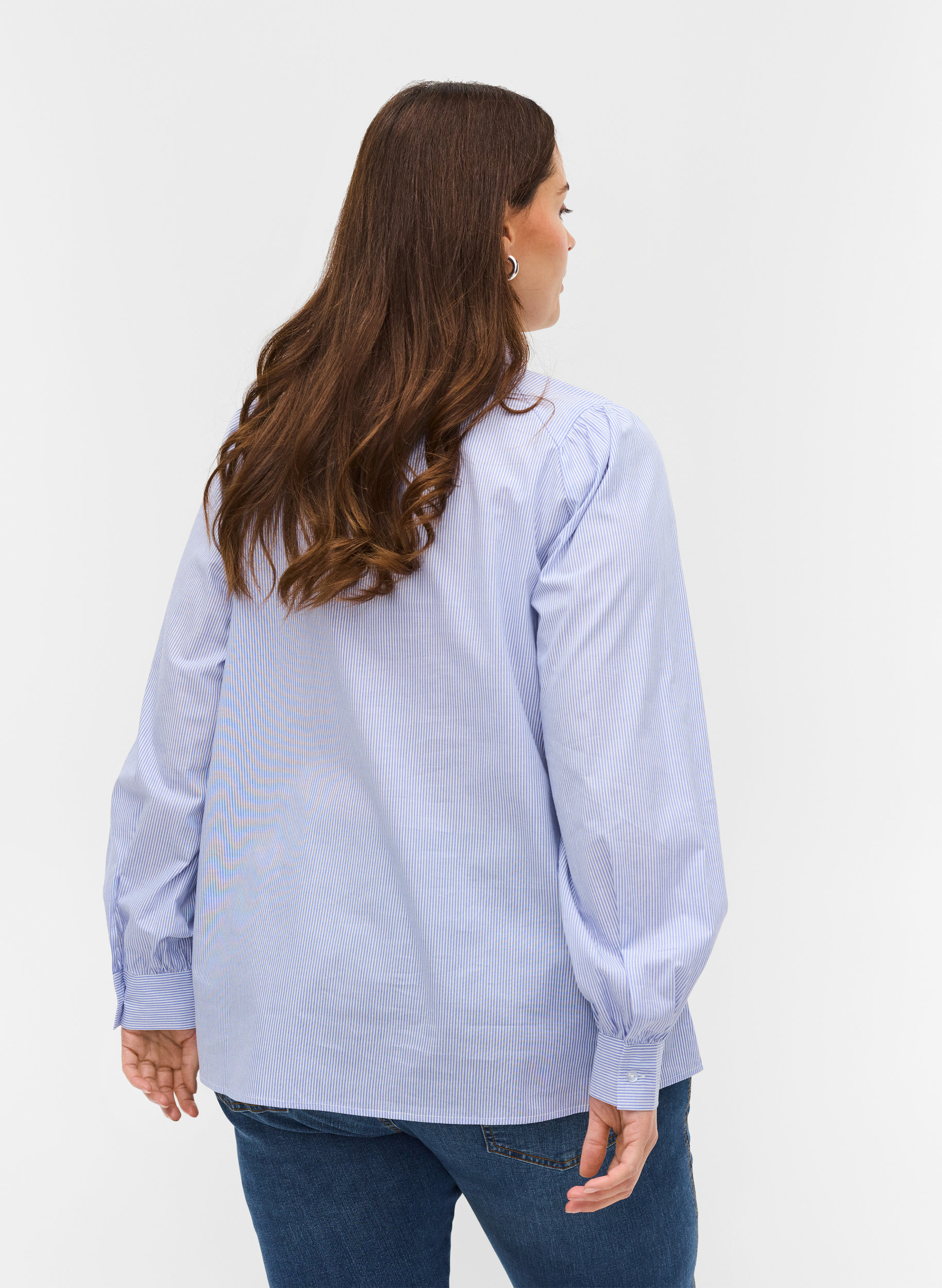Stripete skjorte i bomull, White/Blue stripe, Model