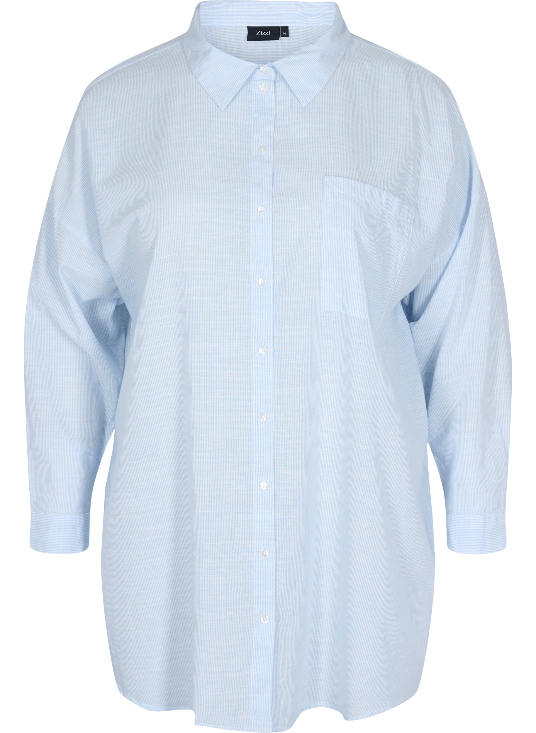 Stripete nattskjorte i bomull, White w. Blue Stripe
