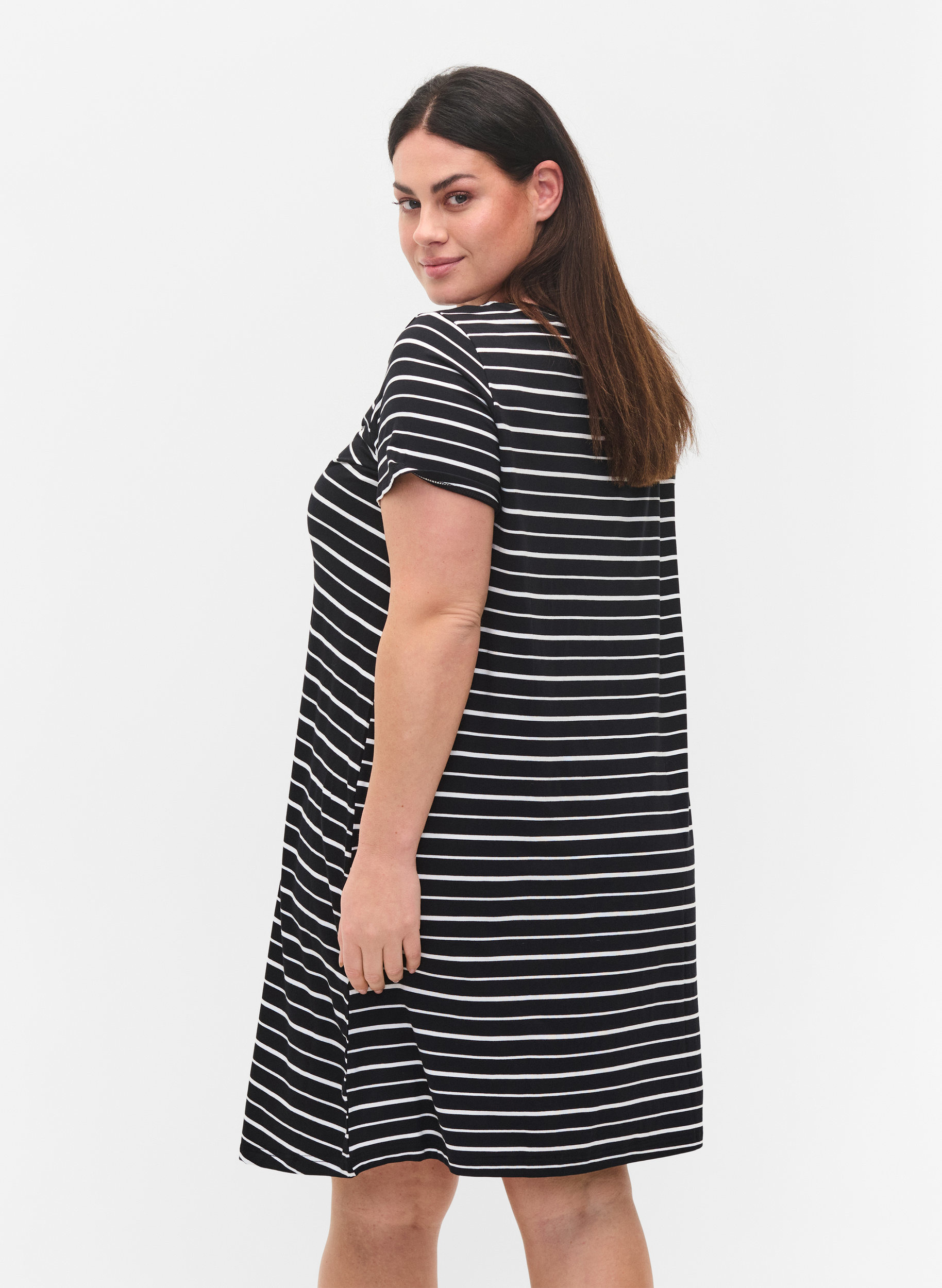 Kjole med korte ermer, Black w. Stripe, Model image number 1