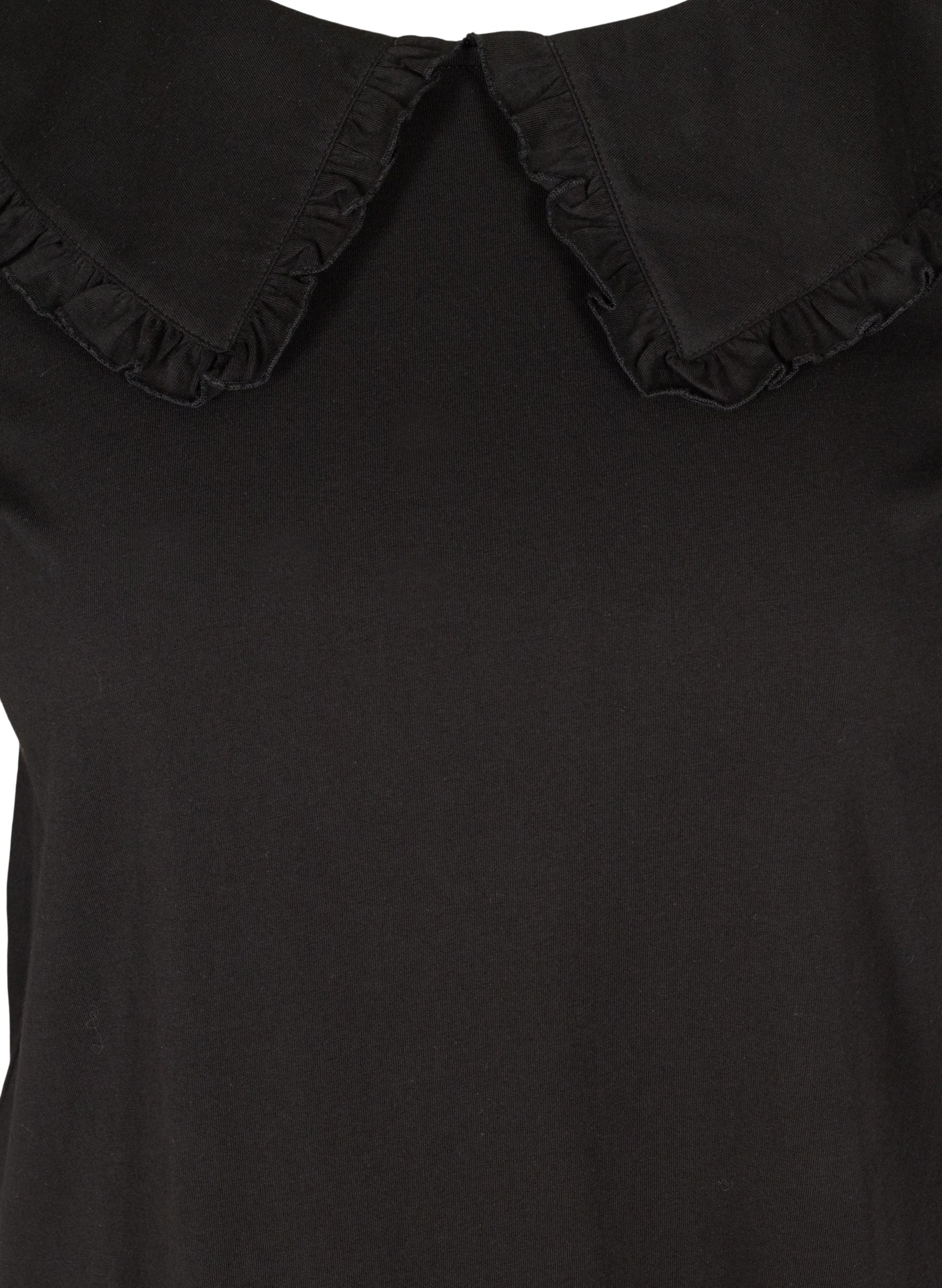 T-skjorte i bomull med krage, Black, Packshot image number 2