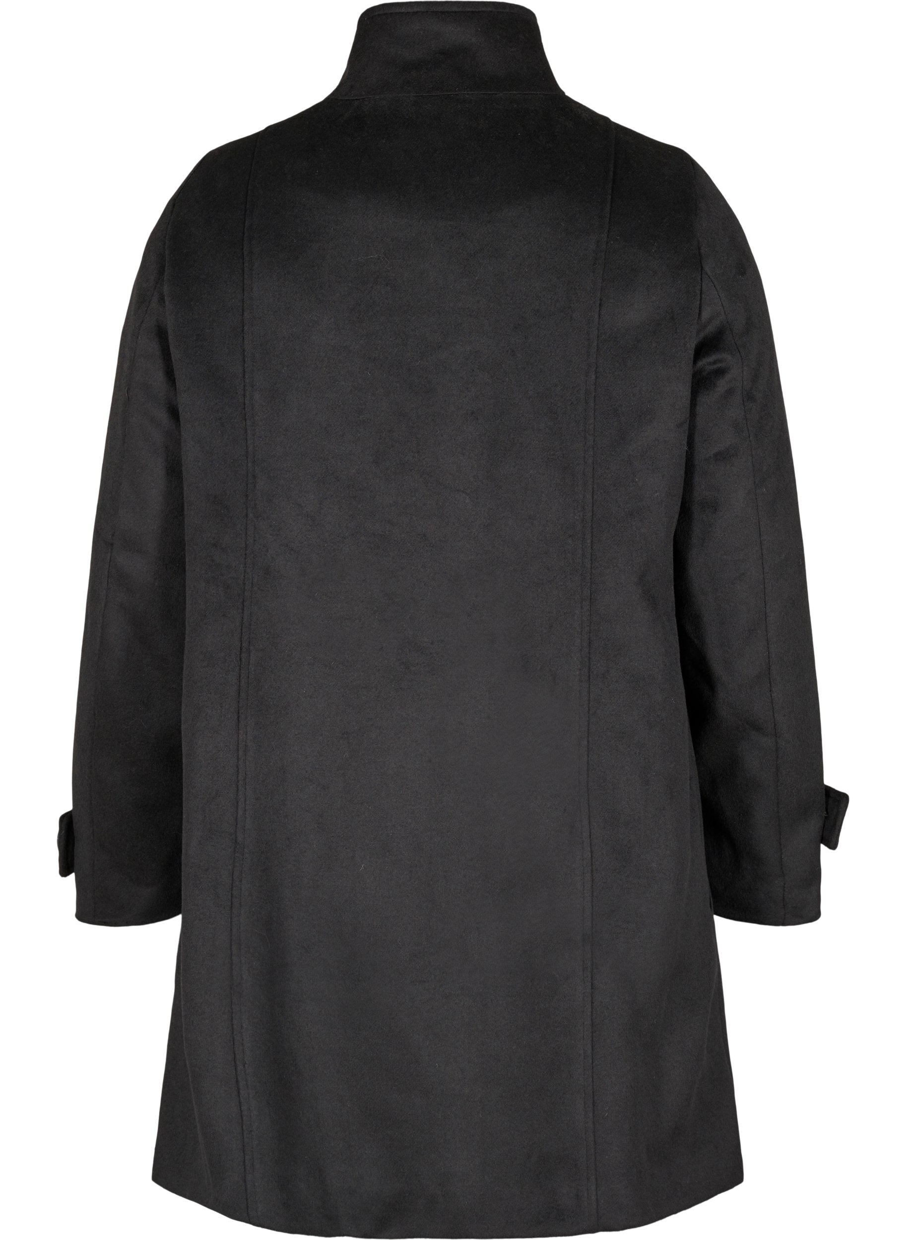 Jakke med høy krave og ull, Black, Packshot image number 1