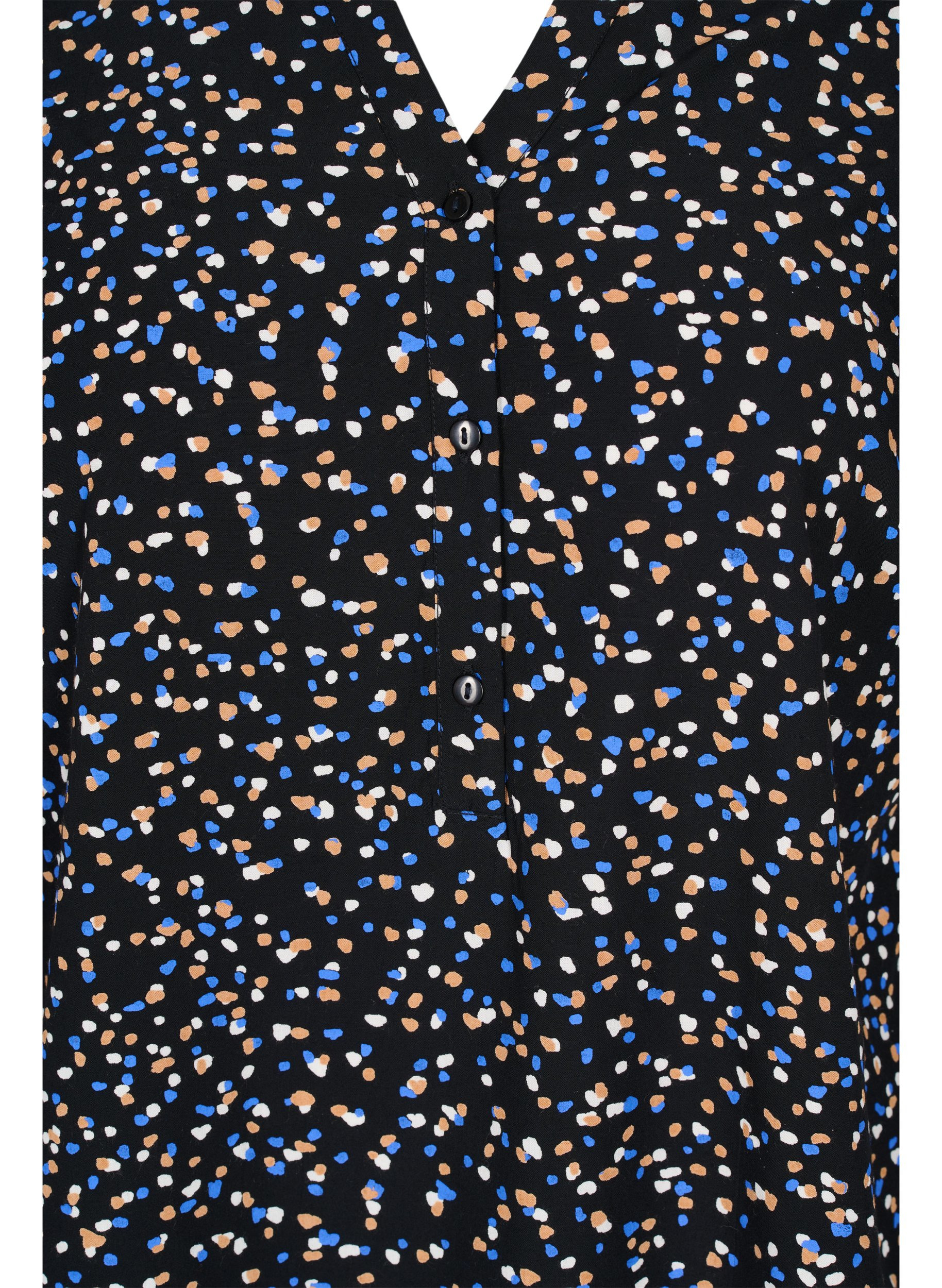Mønstrete viskosebluse med lange ermer, Black Graphic , Packshot image number 2