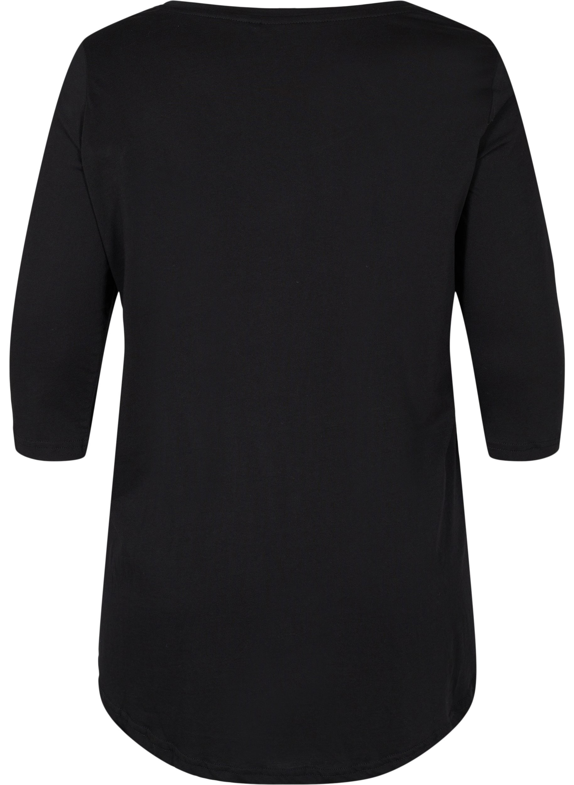 T-skjorte i bomull med 3/4-ermer, Black RO, Packshot image number 1