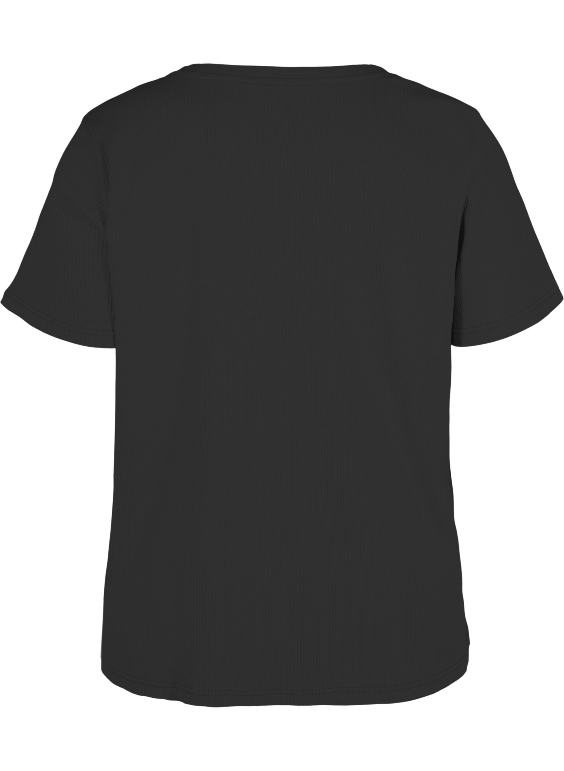 T-skjorte med en ribbet struktur i bomull, Black, Packshot image number 1