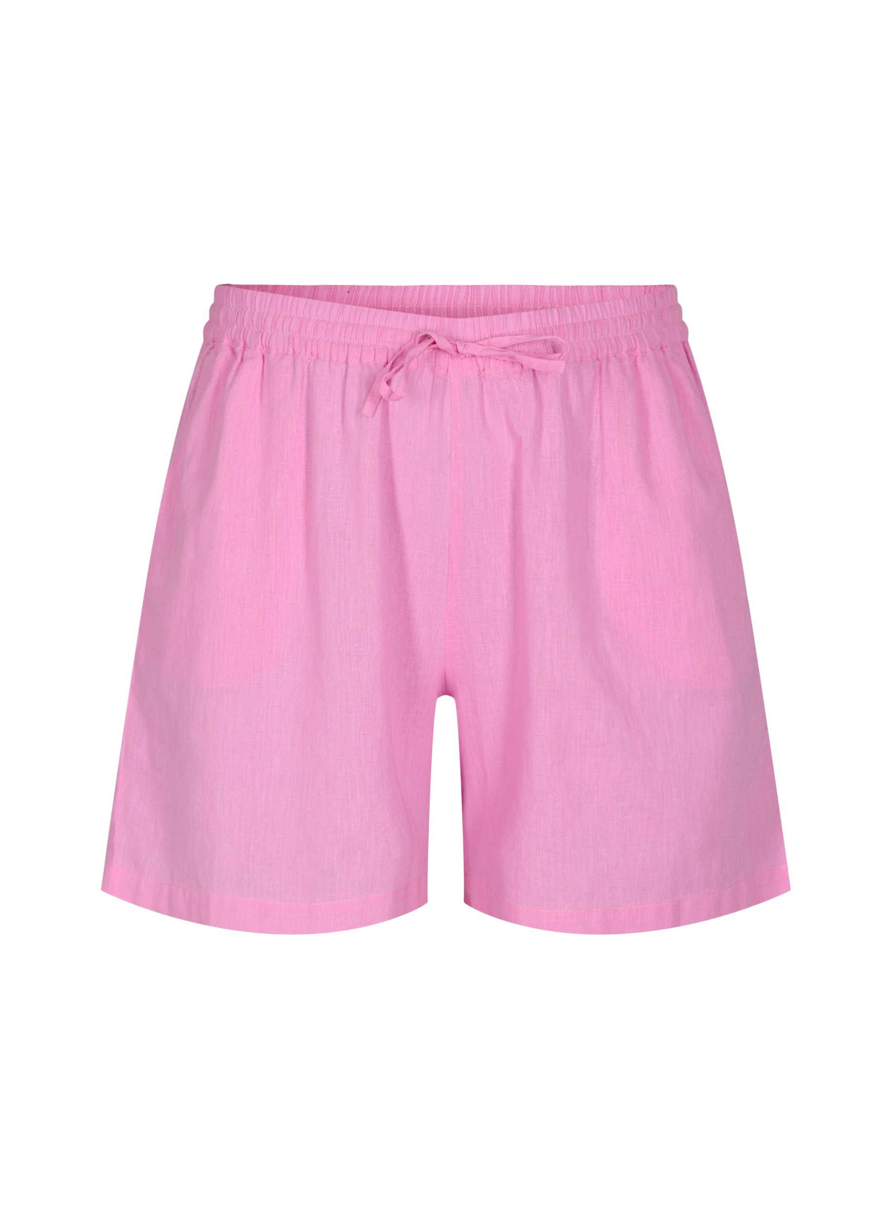 Løse shorts i bomullsmiks med lin, Begonia Pink, Packshot