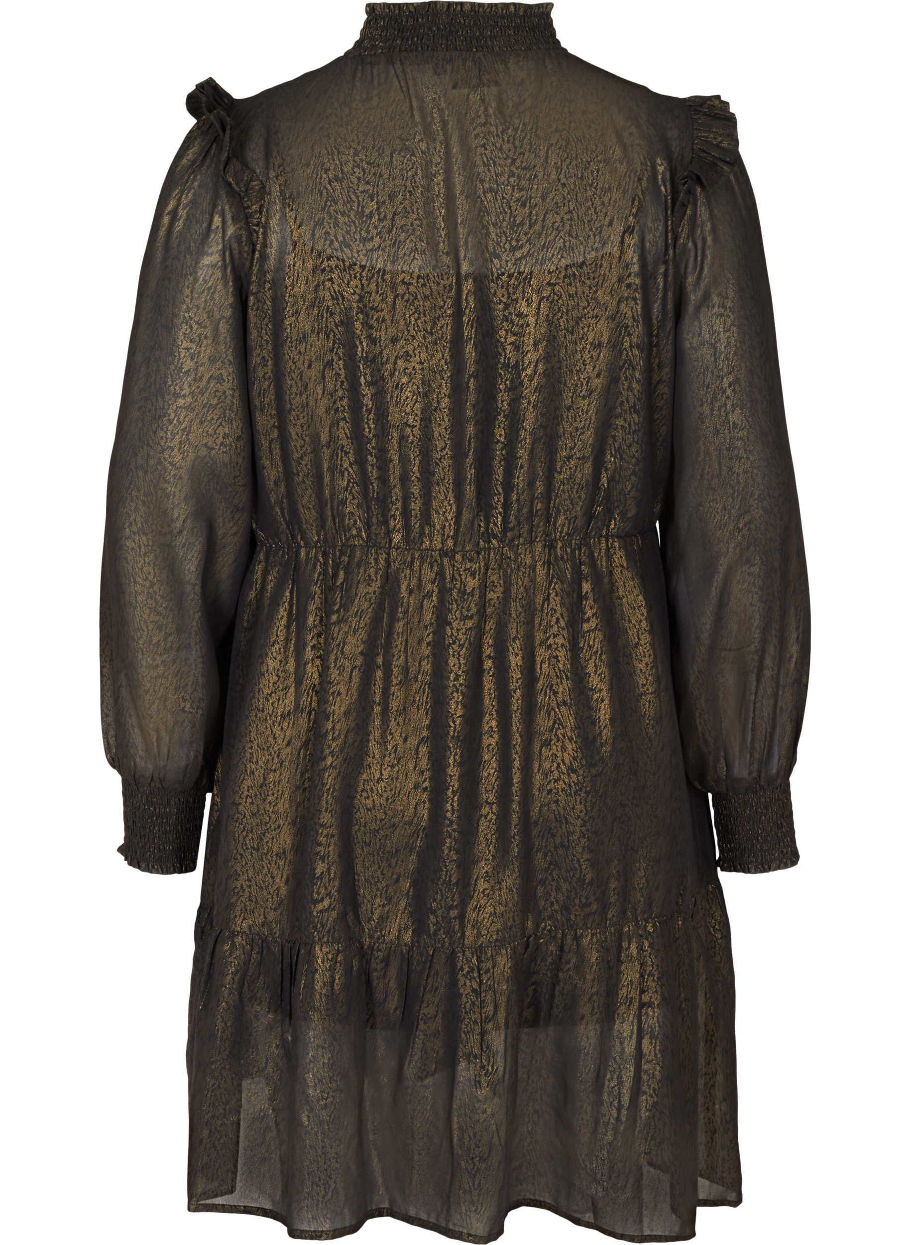 Langermet kjole med smock, Black w. Gold, Packshot image number 1