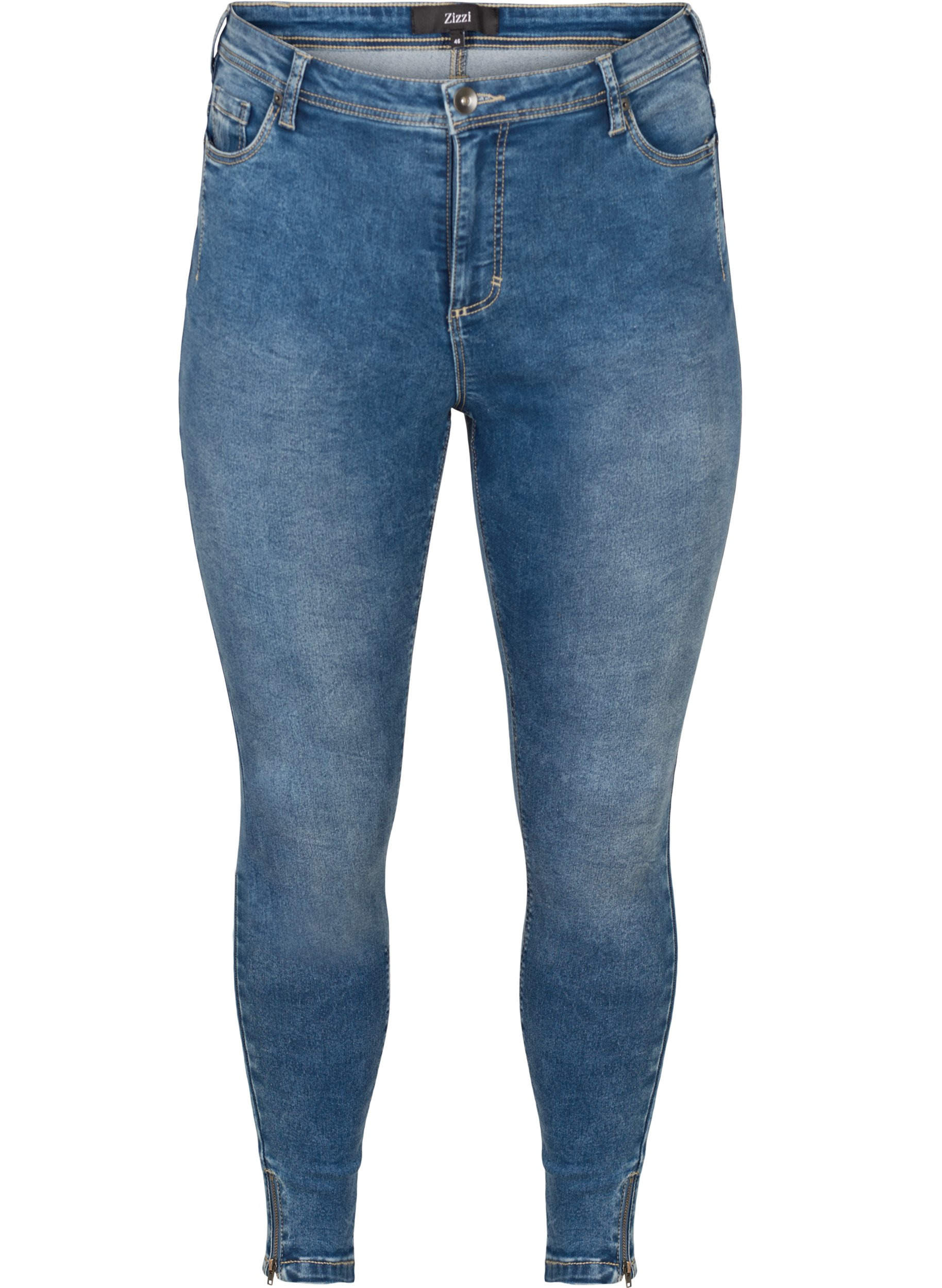 Cropped Amy jeans med glidelås, Blue denim, Packshot image number 0