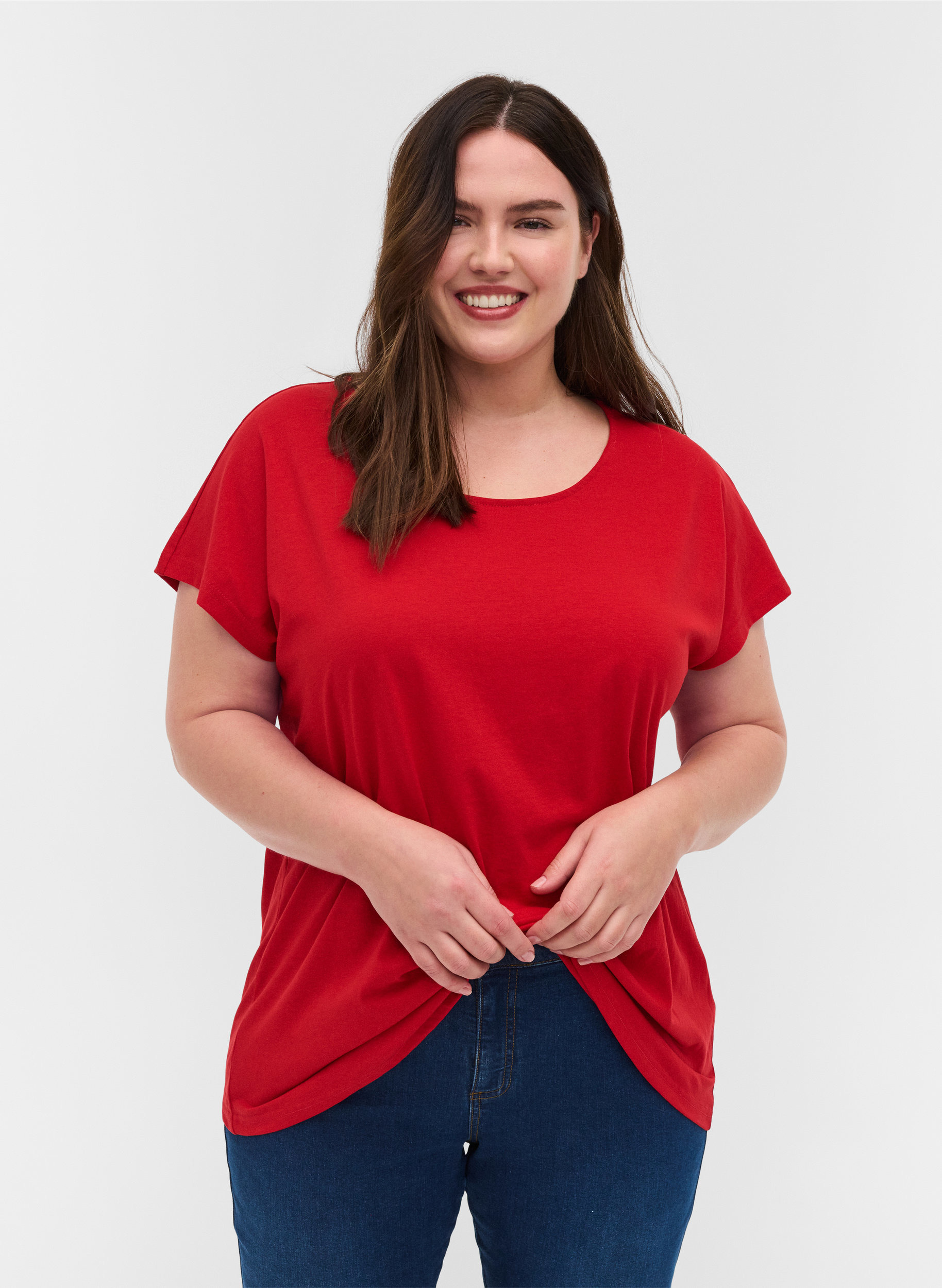 T-skjorte i bomullsmiks, Tango Red, Model image number 0