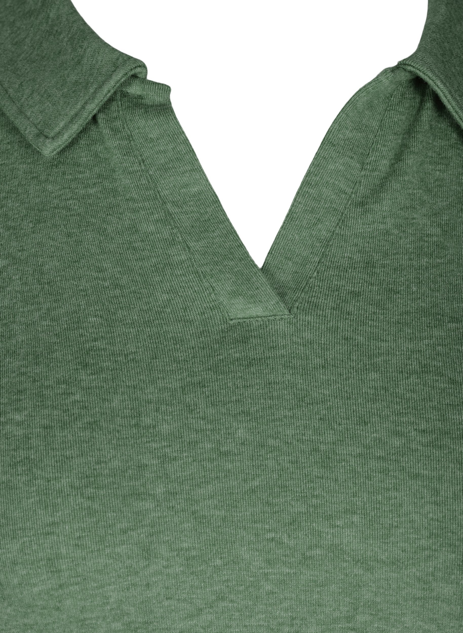 Melert T-skjorte med krage, Green Melange, Packshot image number 2