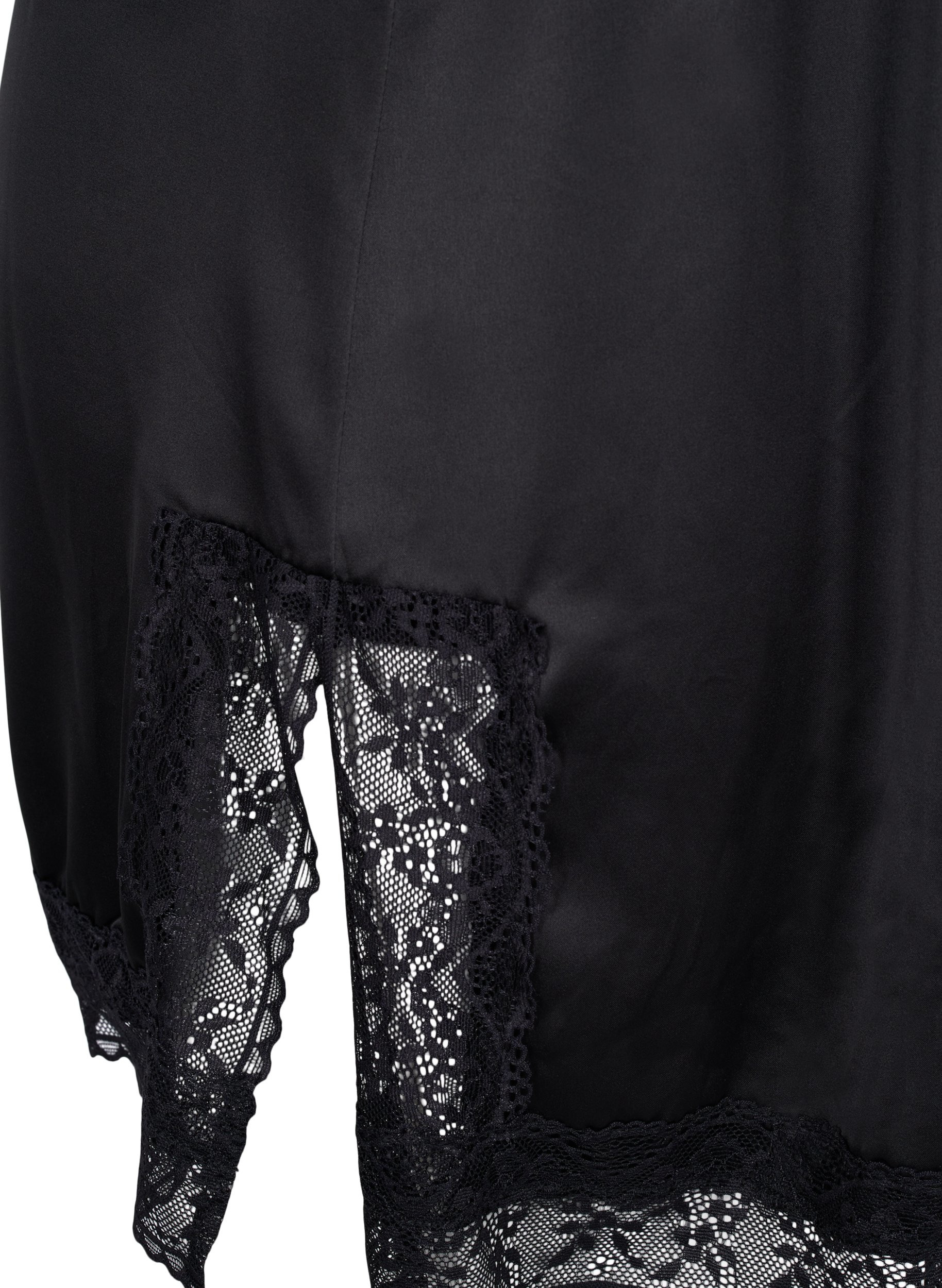 Nattkjole med blonder og splitt, Black, Packshot image number 3