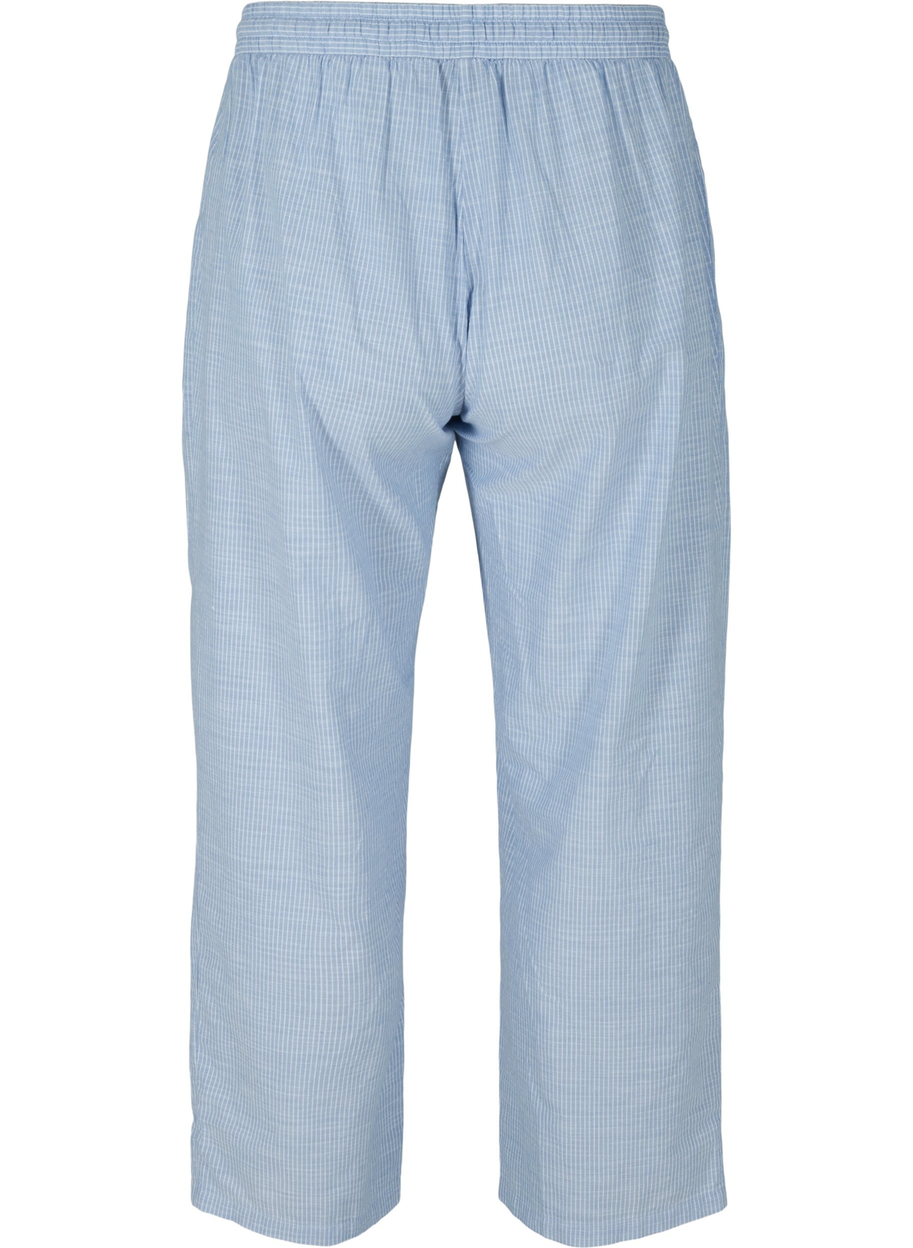 Løse pysjamasbukser i bomull med striper, White/Blue Stripe, Packshot image number 1