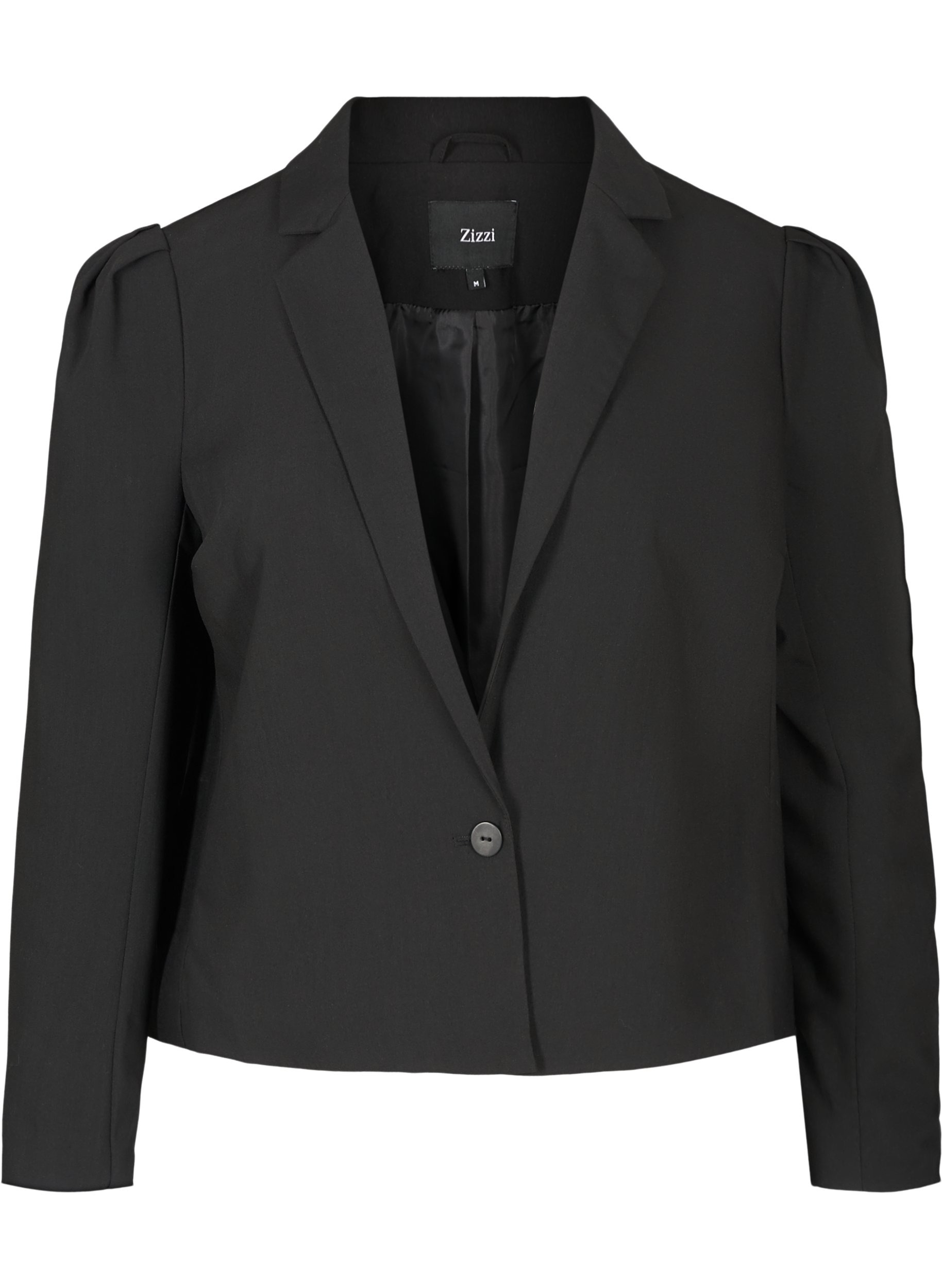 Cropped blazer med puffermer, Black, Packshot image number 0