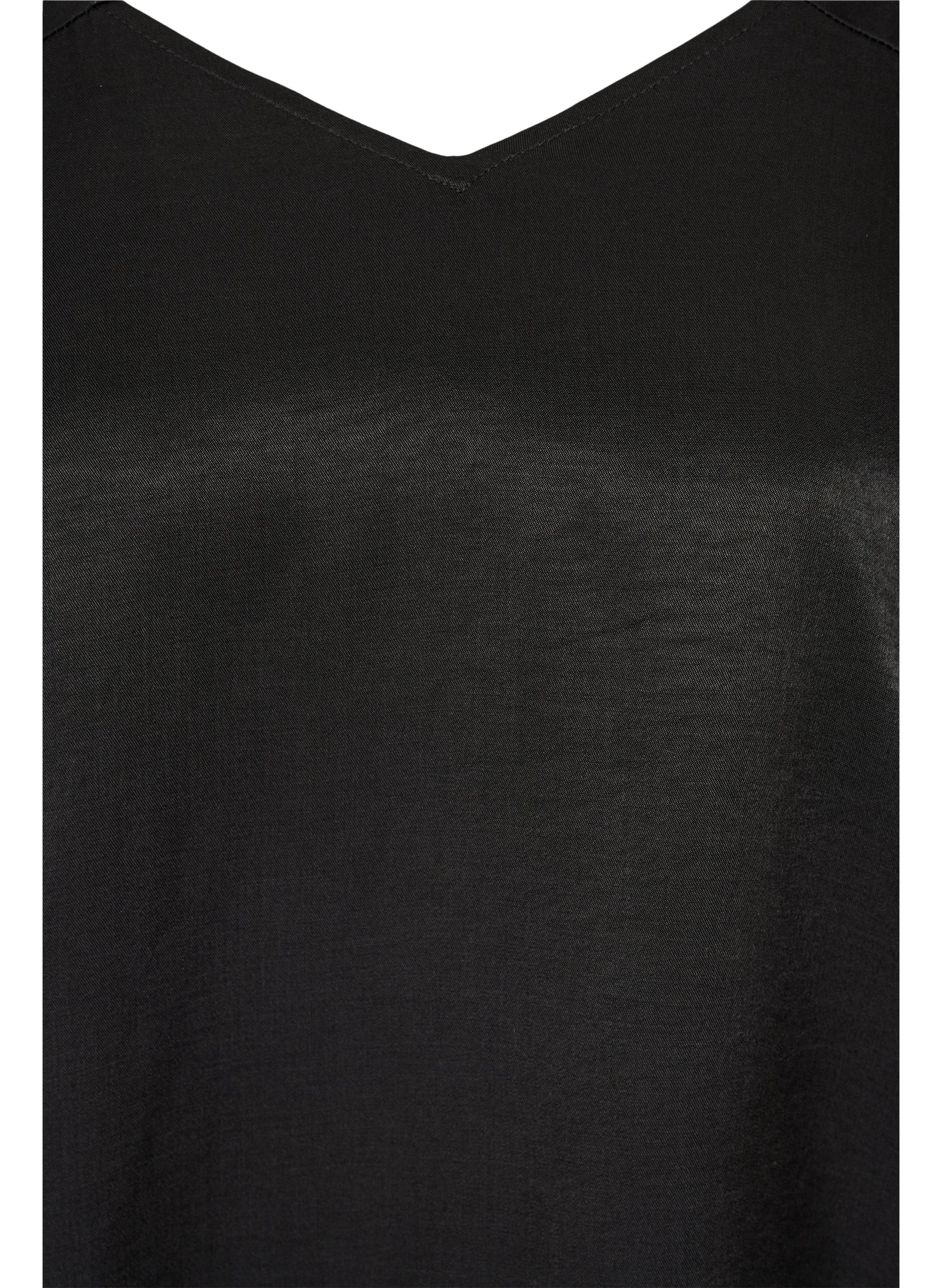 Bluse med A-form, V-hals og 3/4-ermer, Black, Packshot image number 2
