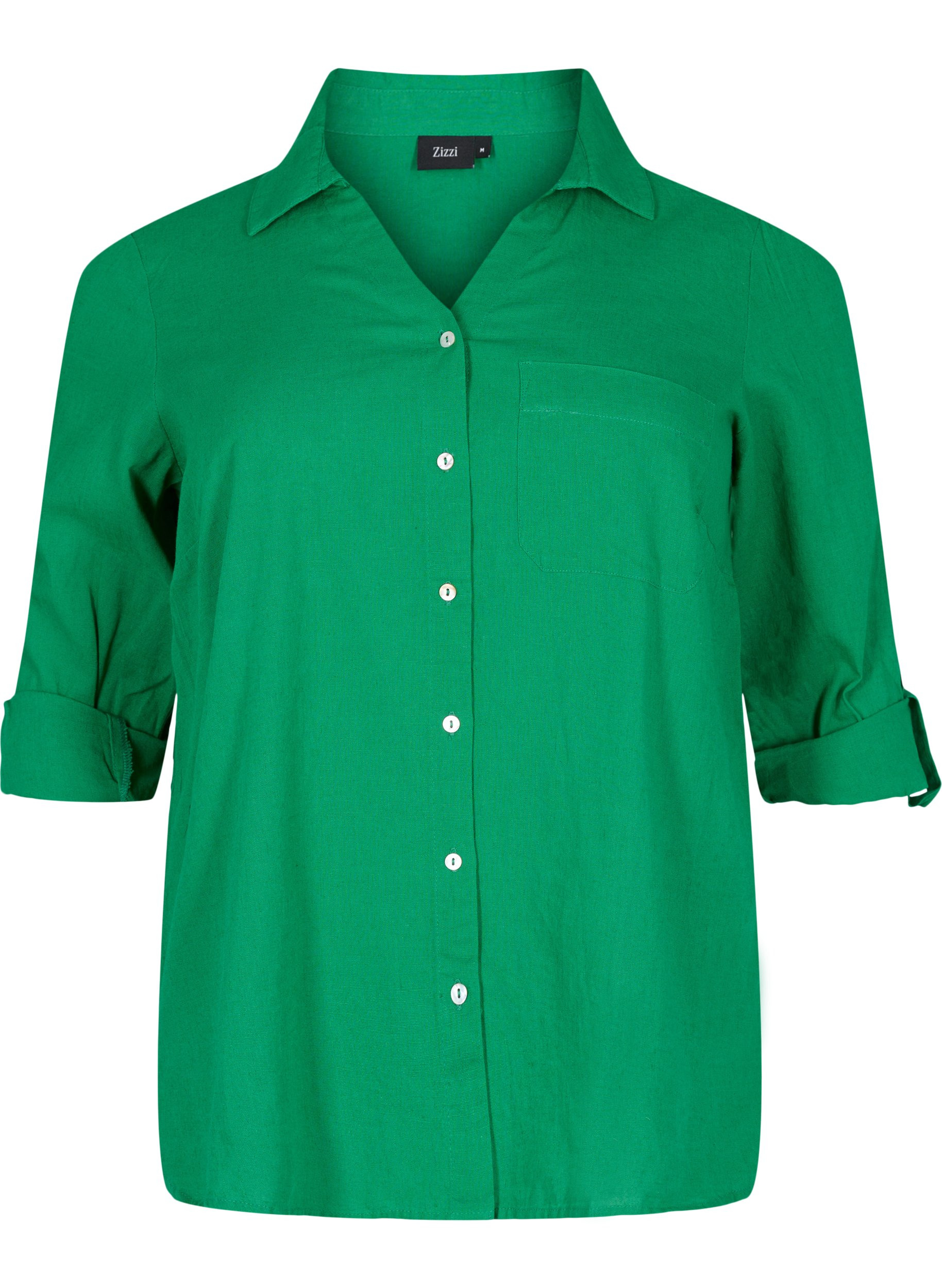 Bluse med 3/4-ermer og knapper, Jolly Green, Packshot