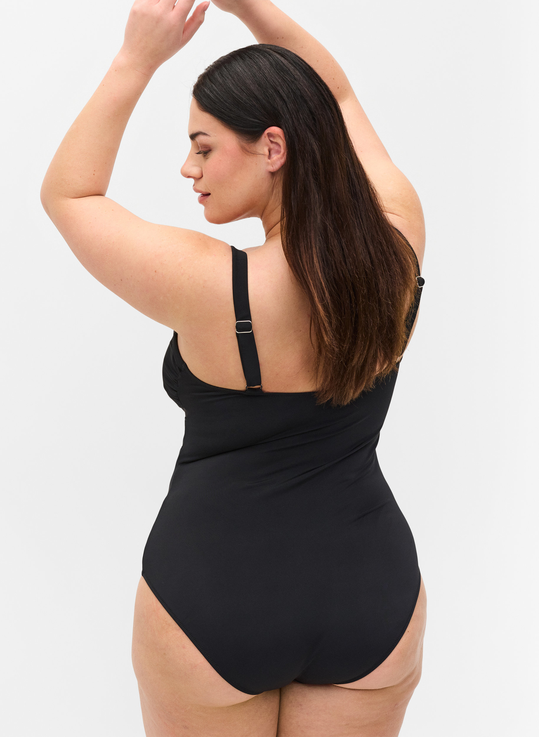 Badedrakt med V-hals og mesh, Black, Model