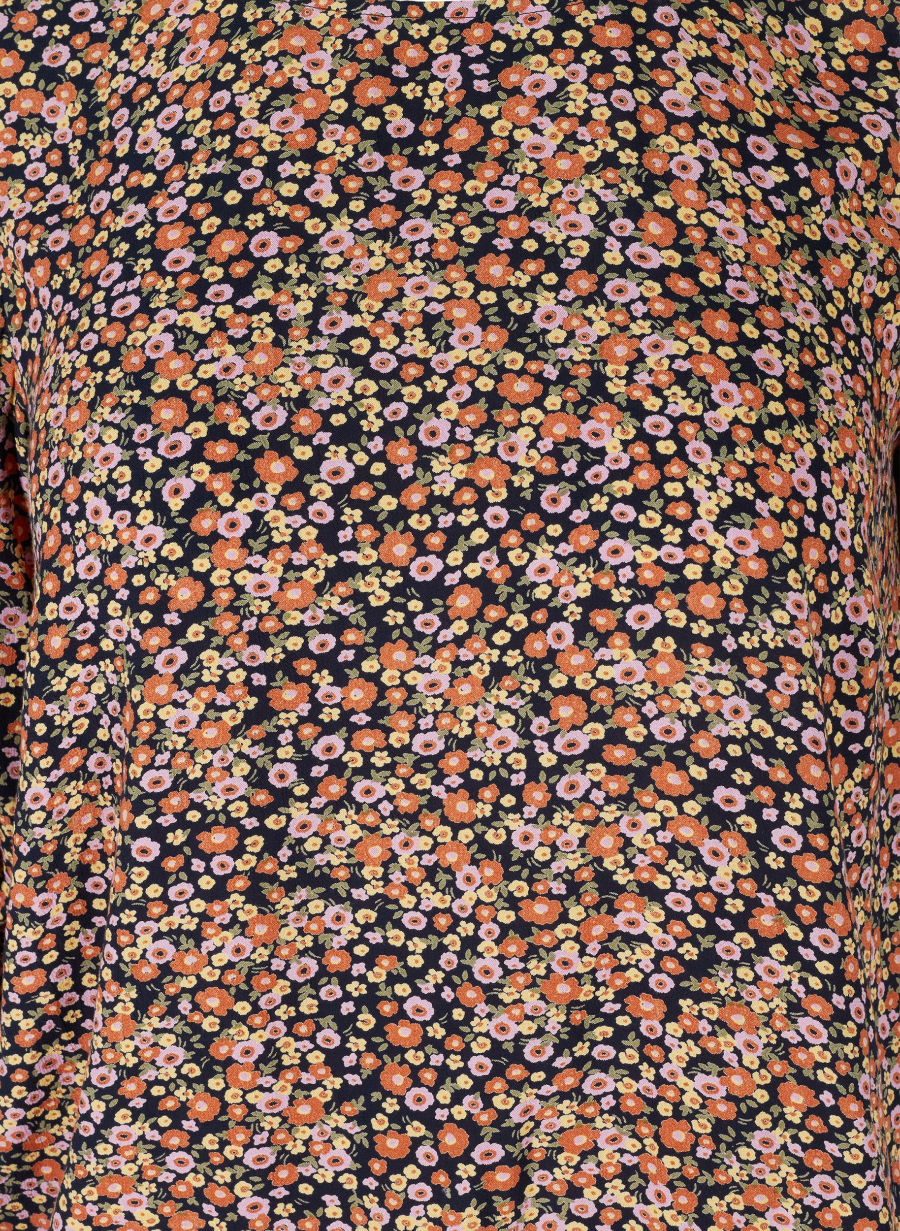 Mønstrete bluse med smock og 3/4-ermer, Ditsy Flower AOP, Packshot image number 2