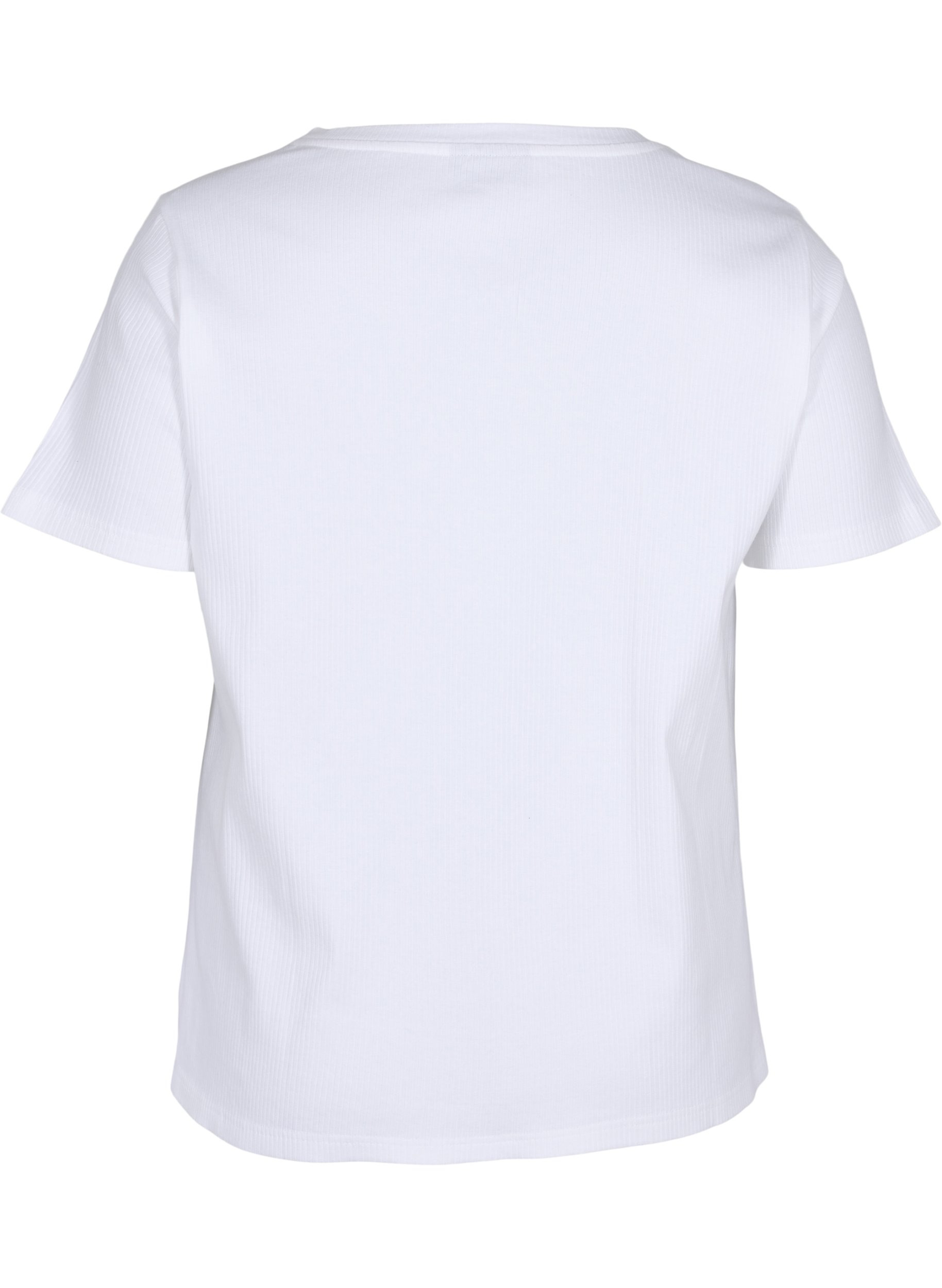 T-skjorte med en ribbet struktur i bomull, Bright White, Packshot image number 1