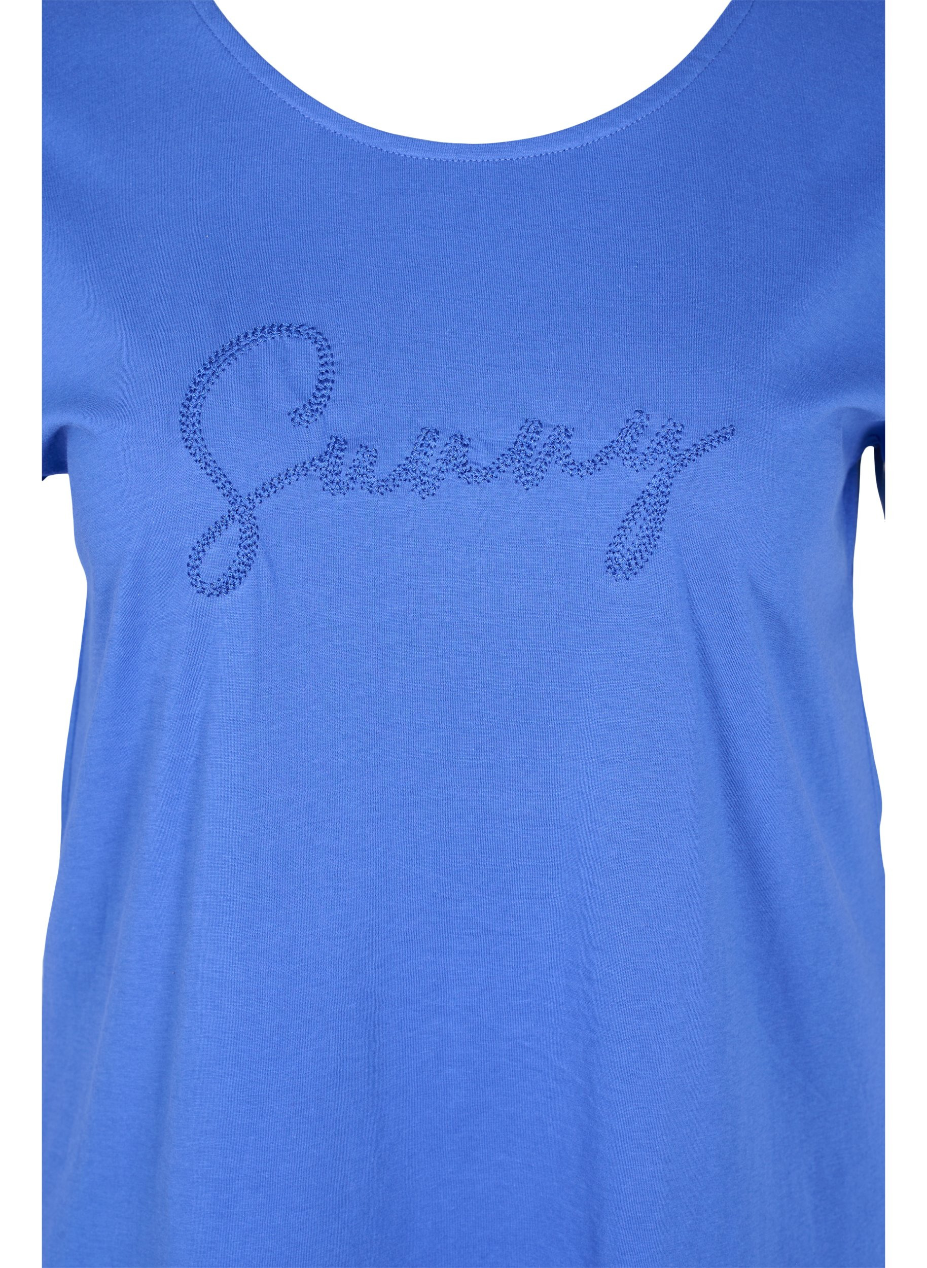 Løs T-skjorte i bomull med korte ermer, Dazzling Blue SUNNY, Packshot image number 2