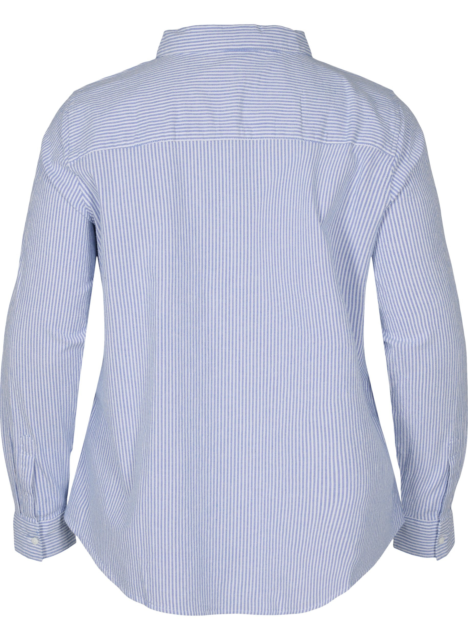 Langermet skjorte i bomull, Blue Striped, Packshot image number 1